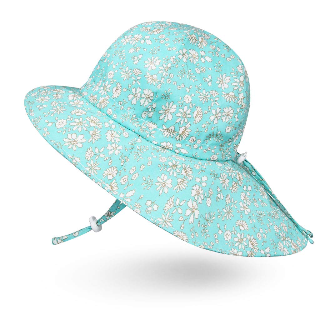 Ami&Li Baby Kids Summer Flap Cover Cap Cotton Anti-UV UPF 50+ Sun Shade Hat M Floweret cyan