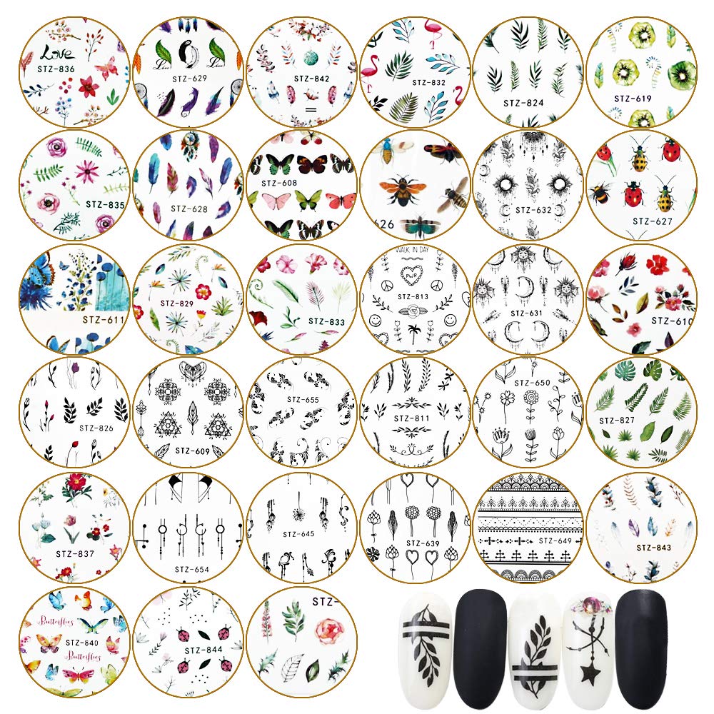 VINFUTUR 1000Pcs+ Water Transfer Nail Art Stickers DIY Nail Art Decals Stickers for Women Girls Gel Nails Art Design Flowers Butterflies Mixed Patterns Nail Decorations