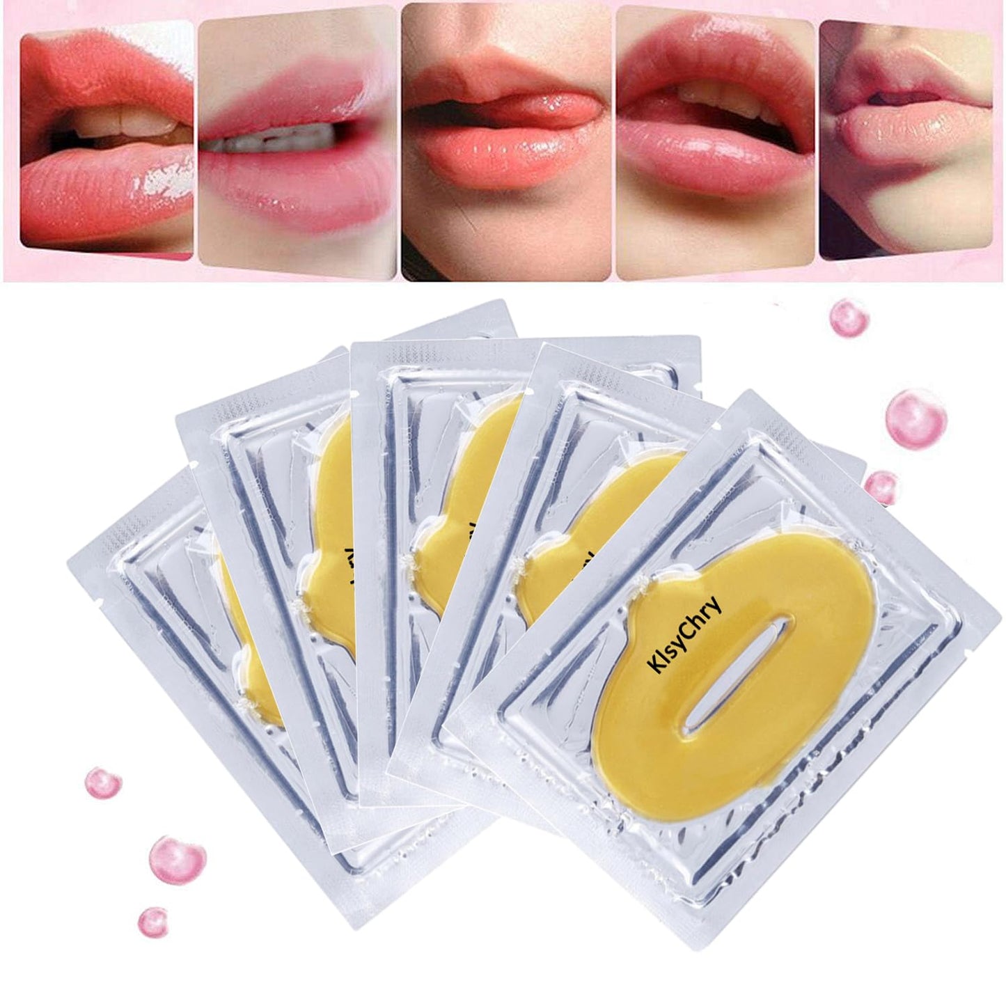 24K Gold Gel Crystal Collagen Lip and Eye Masks - 5 Pairs Gold Eye Mask & 5 Pcs Gold Lip Mask, Anti Aging Eye and Lip Mask Patches Set