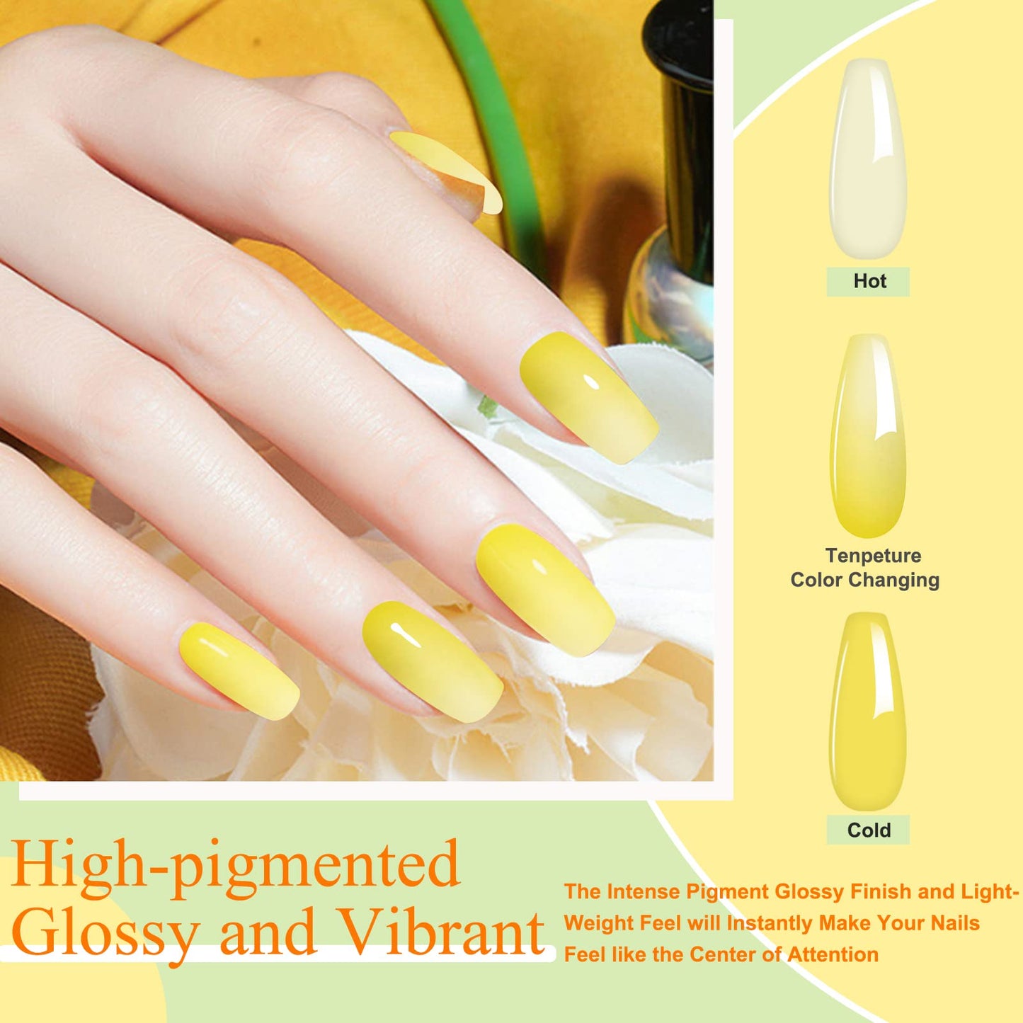 28g/Box Lemon Yellow and White Temperature Color Mood Change Dip Powder Nails Dipping Nails Long-lasting Nails No UV Light Needed, (W-No.18) Dip-W-No.18