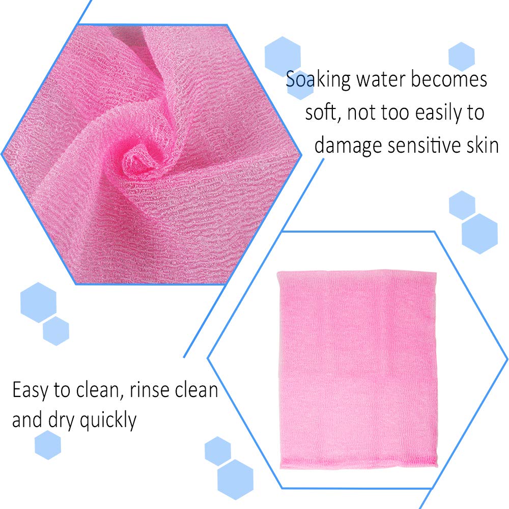 5 Pcs Extra Long 90cm Japanese Exfoliating Cloth Nylon Scrub Bath Towel, Body Shower Cleaning Sponges