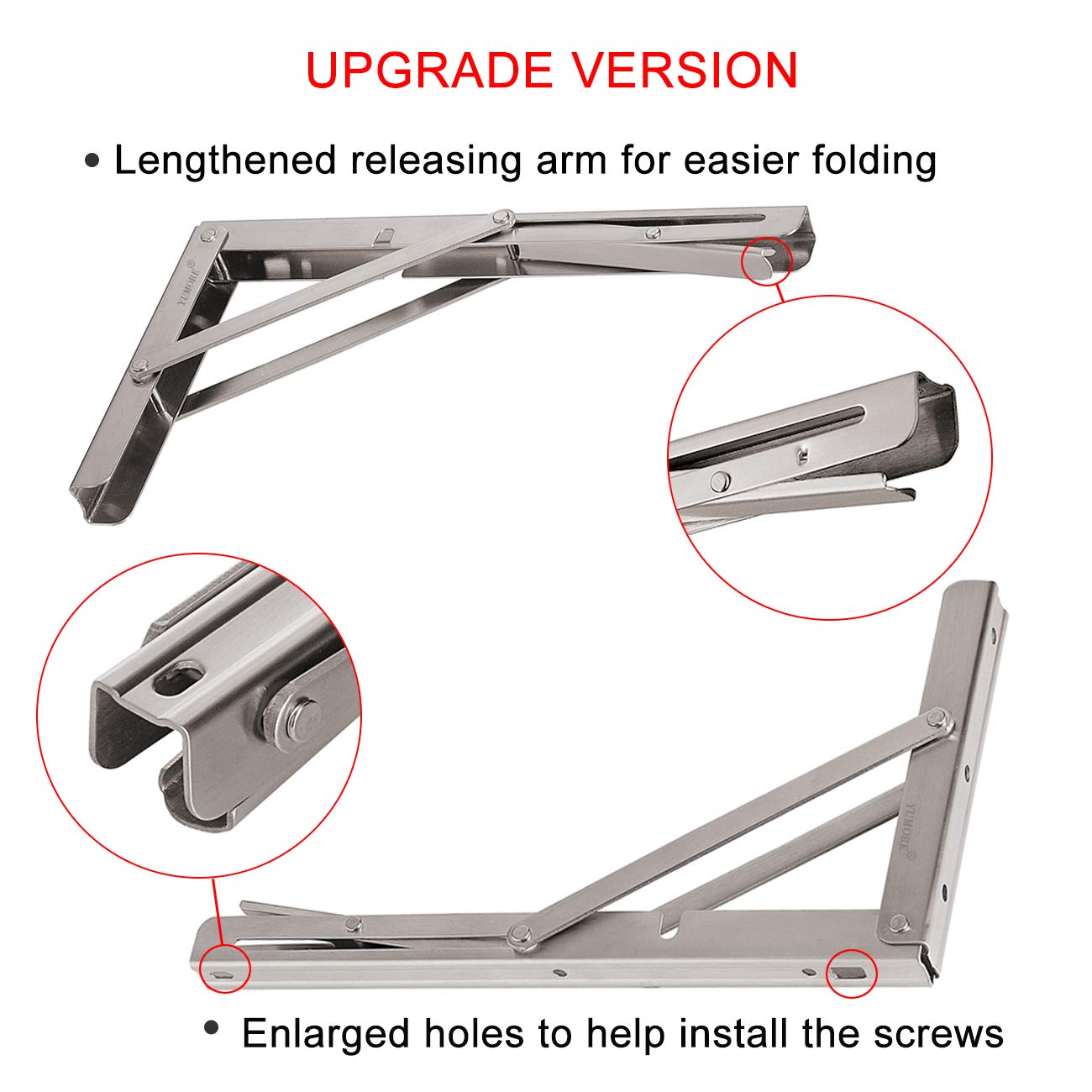 YUMORE Folding Shelf Bracket 12",Heavy Duty Foldable Shelf Brackets Stainless Steel Wall Mounted Collapsible Triangle Brackets for Floating Table DIY Countertop Support, Max Load 330lbs, Pack of 2 12inch Silver