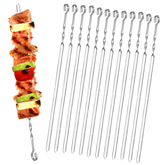 15 Inches BBQ Skewers, Homealexa 20 PCS Metal Kebab Skewers Stainless Steel Set, Reusable Flat Metal Skewers, with Bag, Metal Kebab Sticks BBQ Skewers for Outdoor BBQ, Family Party, Shish Kabob