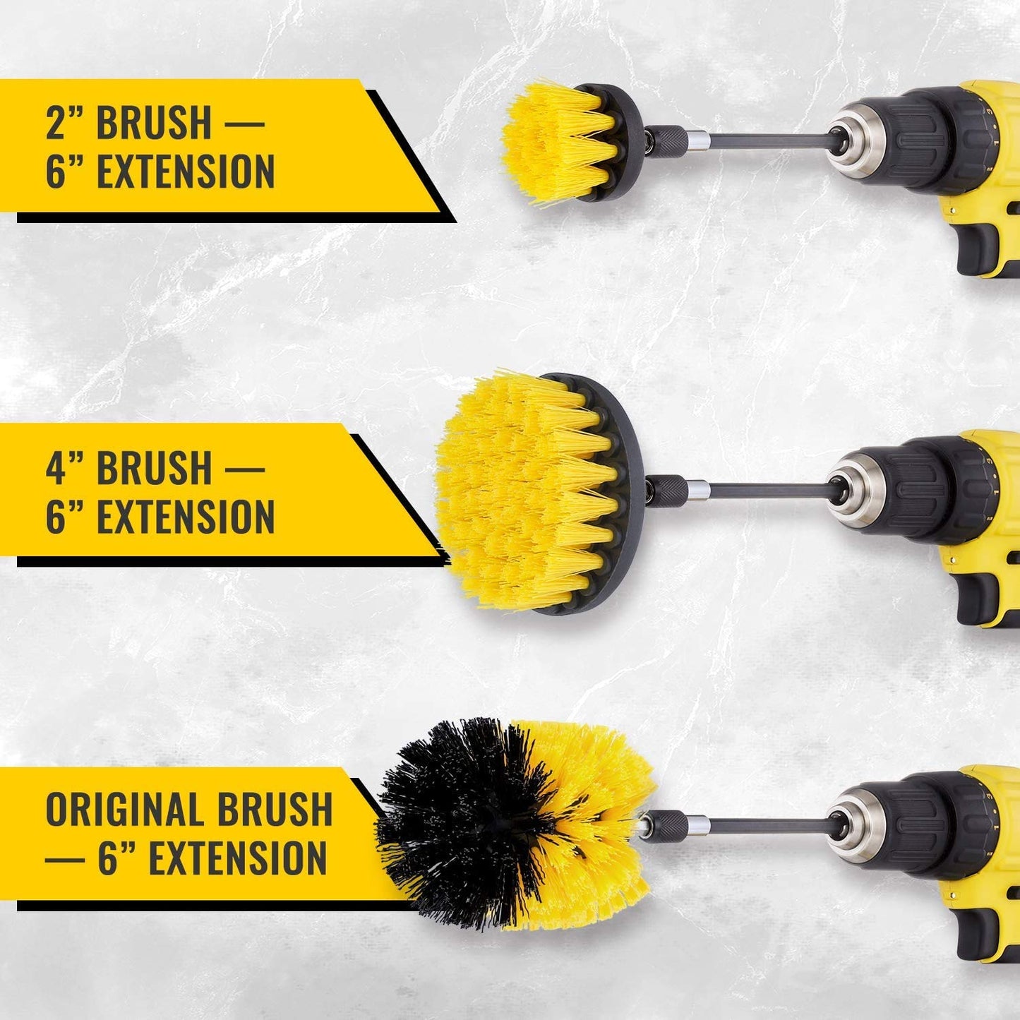 YIHATA Drill Brush Cleaning Brushes Set, 4 Pack Extended Long Attachment Power Scrubber Brushes for Cleaning, Great for Car Carpet Floor Bathroom Toilet Kitchen Ceramic Surface Yellow Yellow1 4 PCS