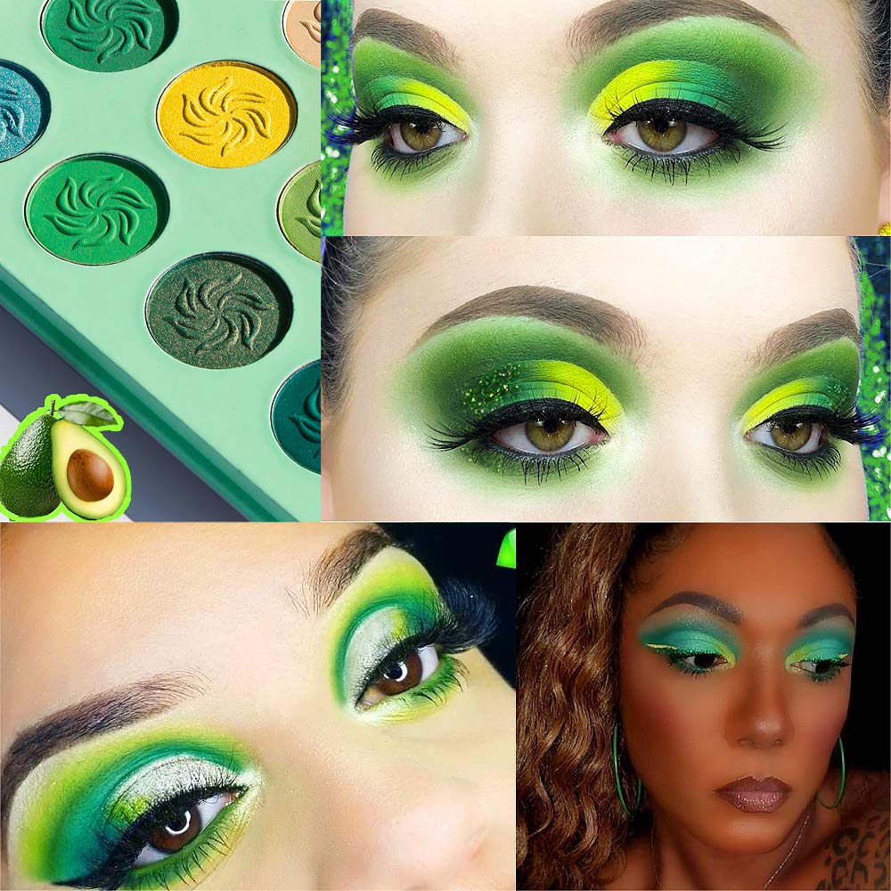 Afflano Green Eyeshadow Palette, Green Glitter Eyeshadow Highly Pigmented, Forest Emerald Green Christmas Makeup Palettes, Yellow Lime Grass Grinch Green Makeup Eye Shadow Pallet 15 Color lemon tree