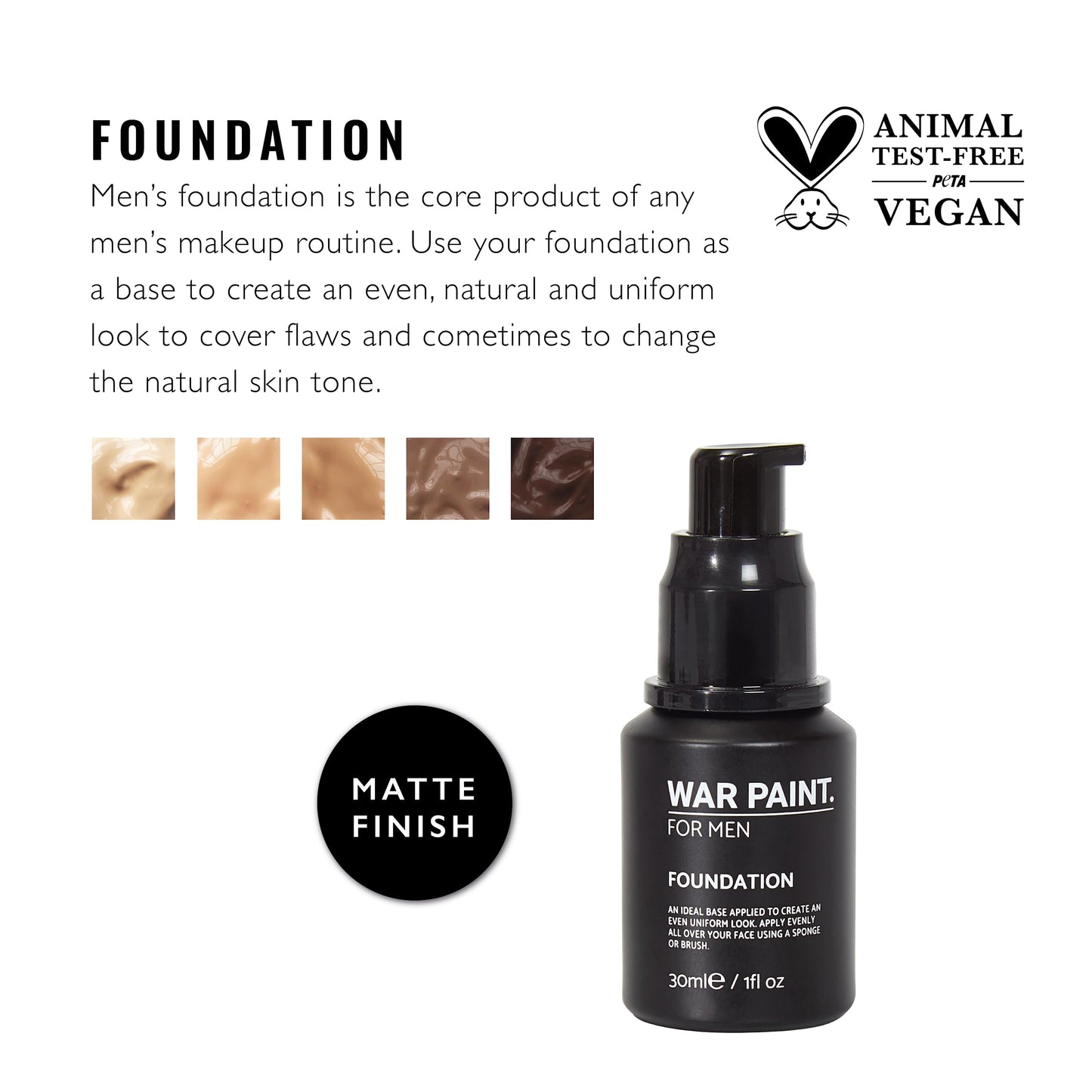 War Paint For Men Medium Coverage Foundation - Perfect for A Natural & Even Look - Vegan Friendly & Cruelty Free - Natural Looking Face Makeup For Men - Light Shade - 30ml