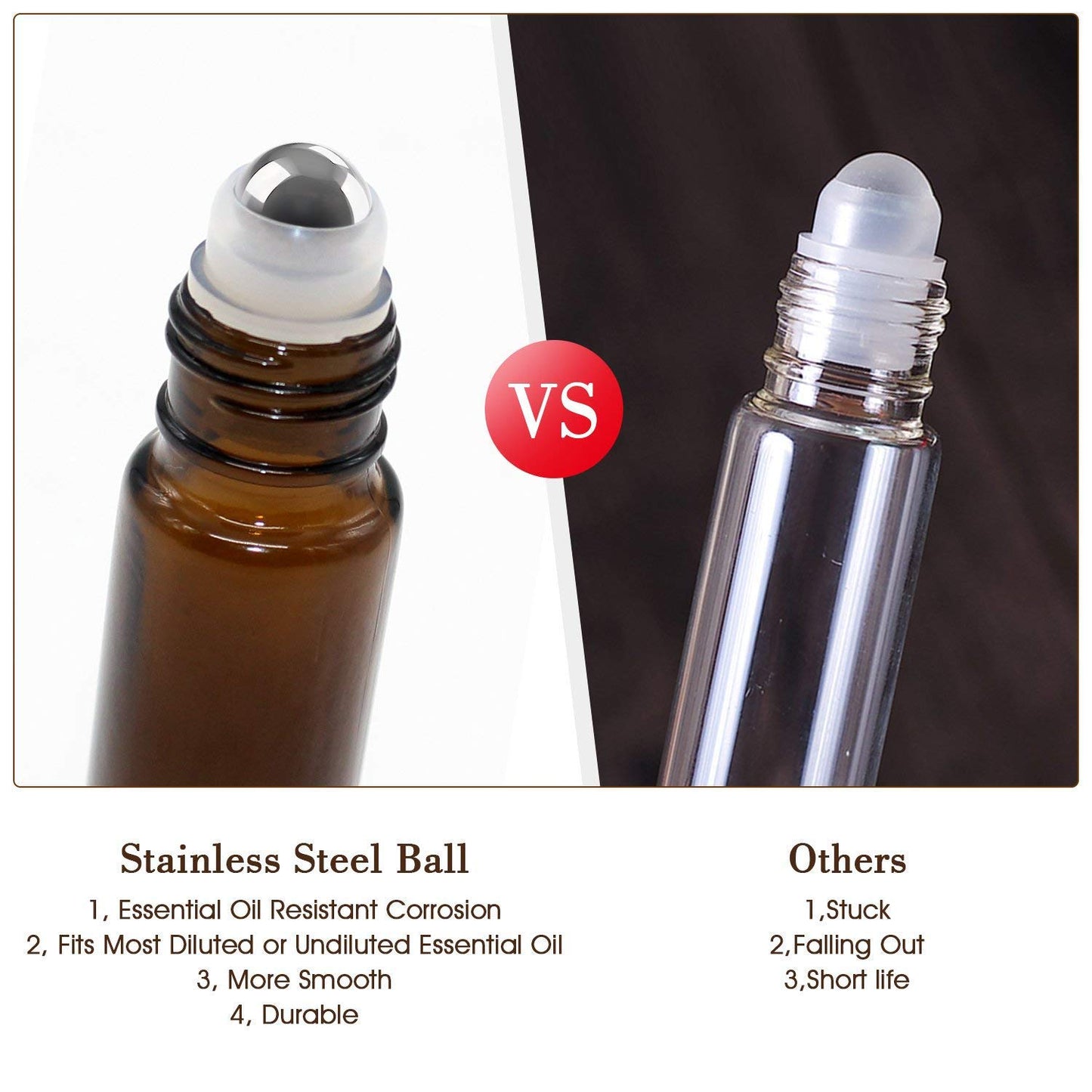 Alledomain 8Pcs 10ml Essential Oils Roller Bottles, Refillable Amber Glass Roll on Bottles with Stainless Steel Balls, Includes 12 Pcs Labels, 1 Dropper & Opener, Perfect for Aromatherapy