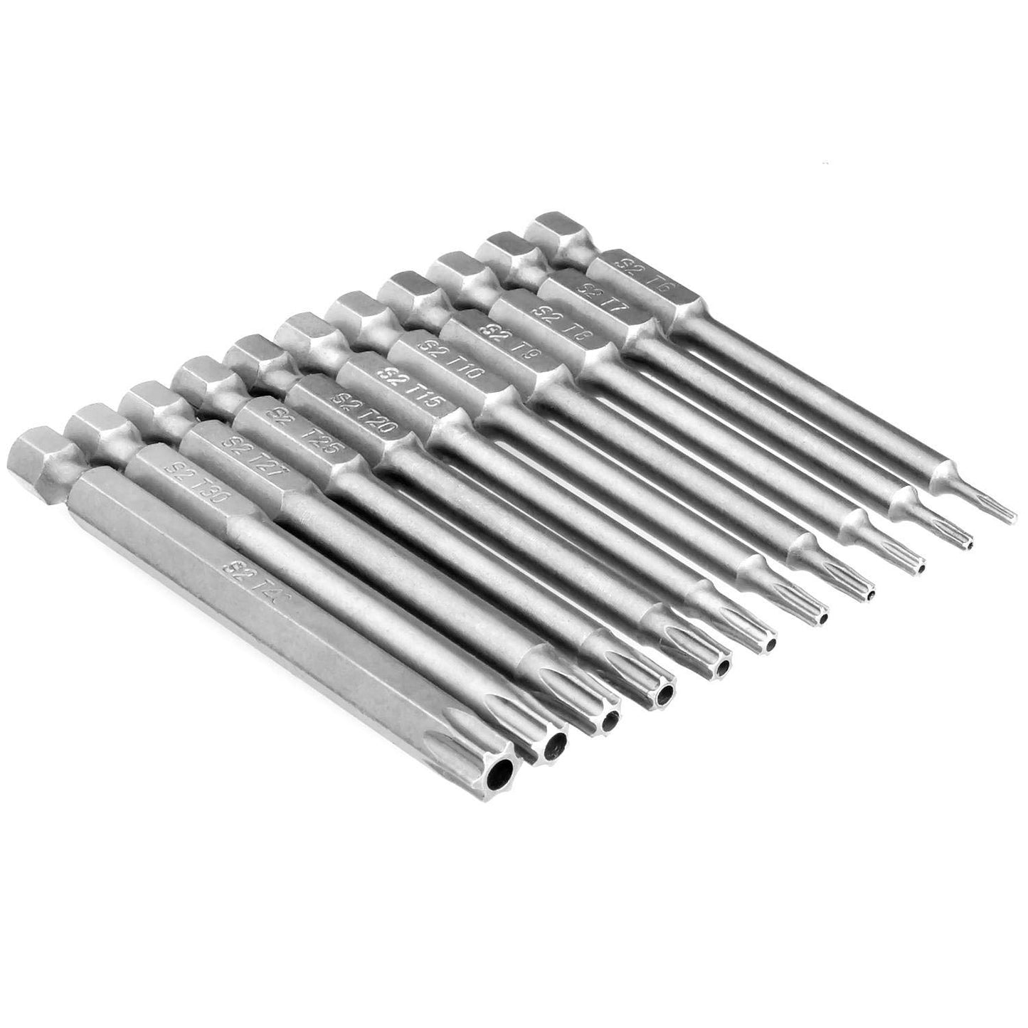 ASelected 11 Pieces 75mm T6-T40 S2 Steel Star Head Security Torx Screwdriver Sets + Angle Screwdriver Bit Holder, Star Screwdriver Bits Torx Security Bit Set with T10 T15 T25 T20 T25 T30 ect.