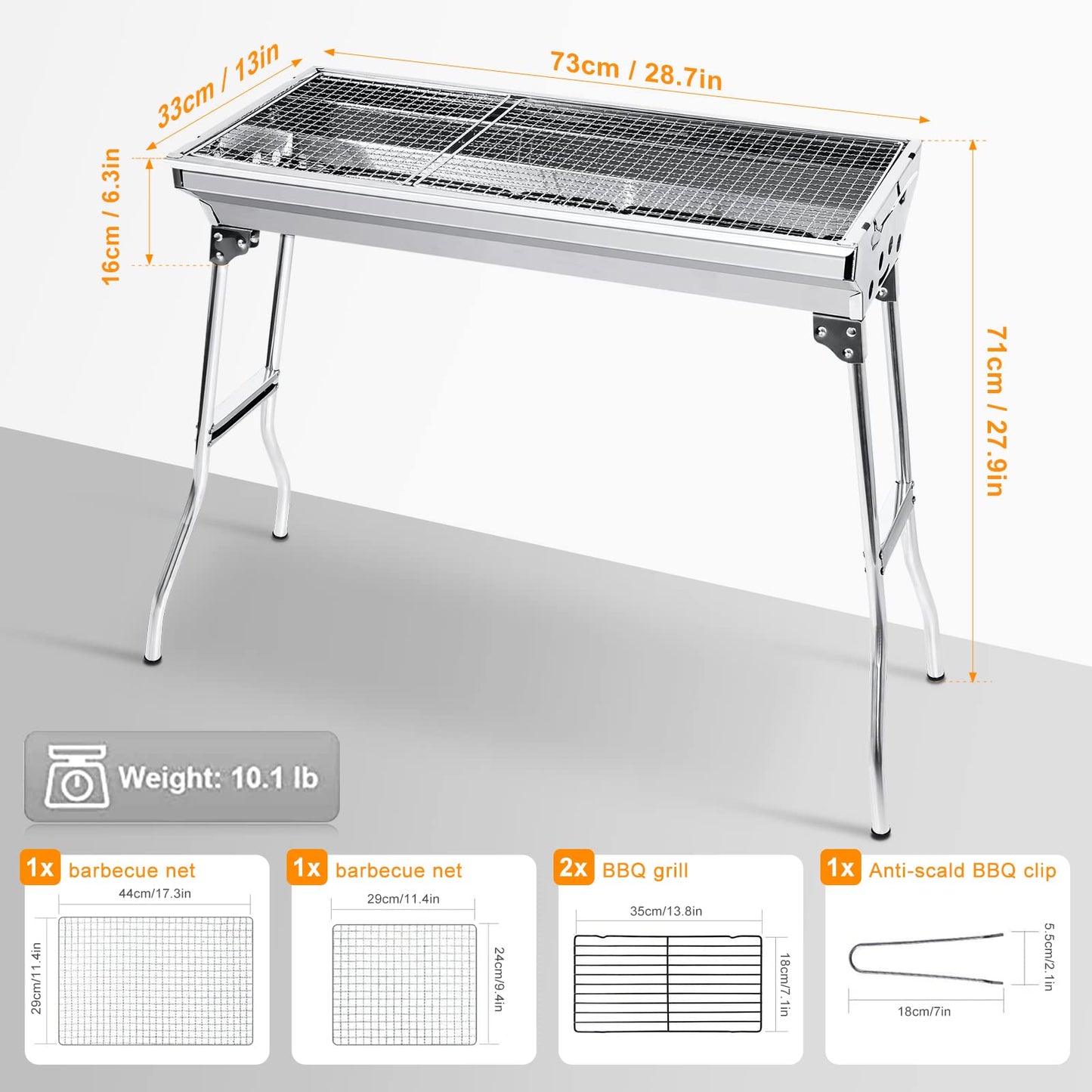 Uten Barbecue Grill, Stainless Steel BBQ, Large Folding Portable BBQ Grill, Charcoal Grill for Outdoor Cooking Camping Hiking Picnics Foldable