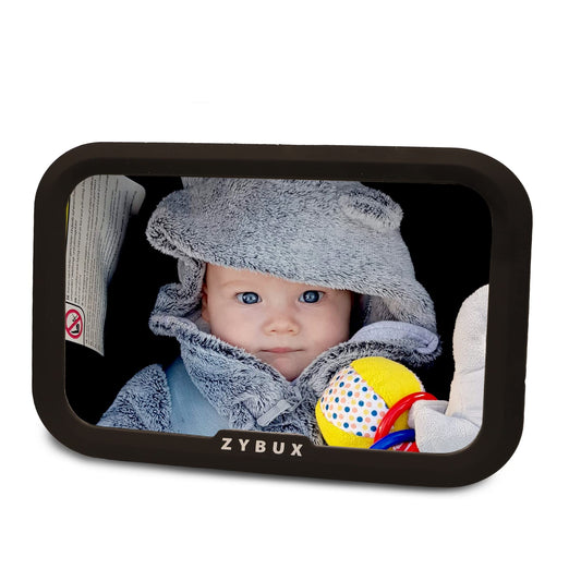 ZYBUX - Back Seat Baby Mirror Peace of Mind to Keep an Eye on Baby in a Rear Facing Child seat - Premium Black Frame - Safest Shatterproof