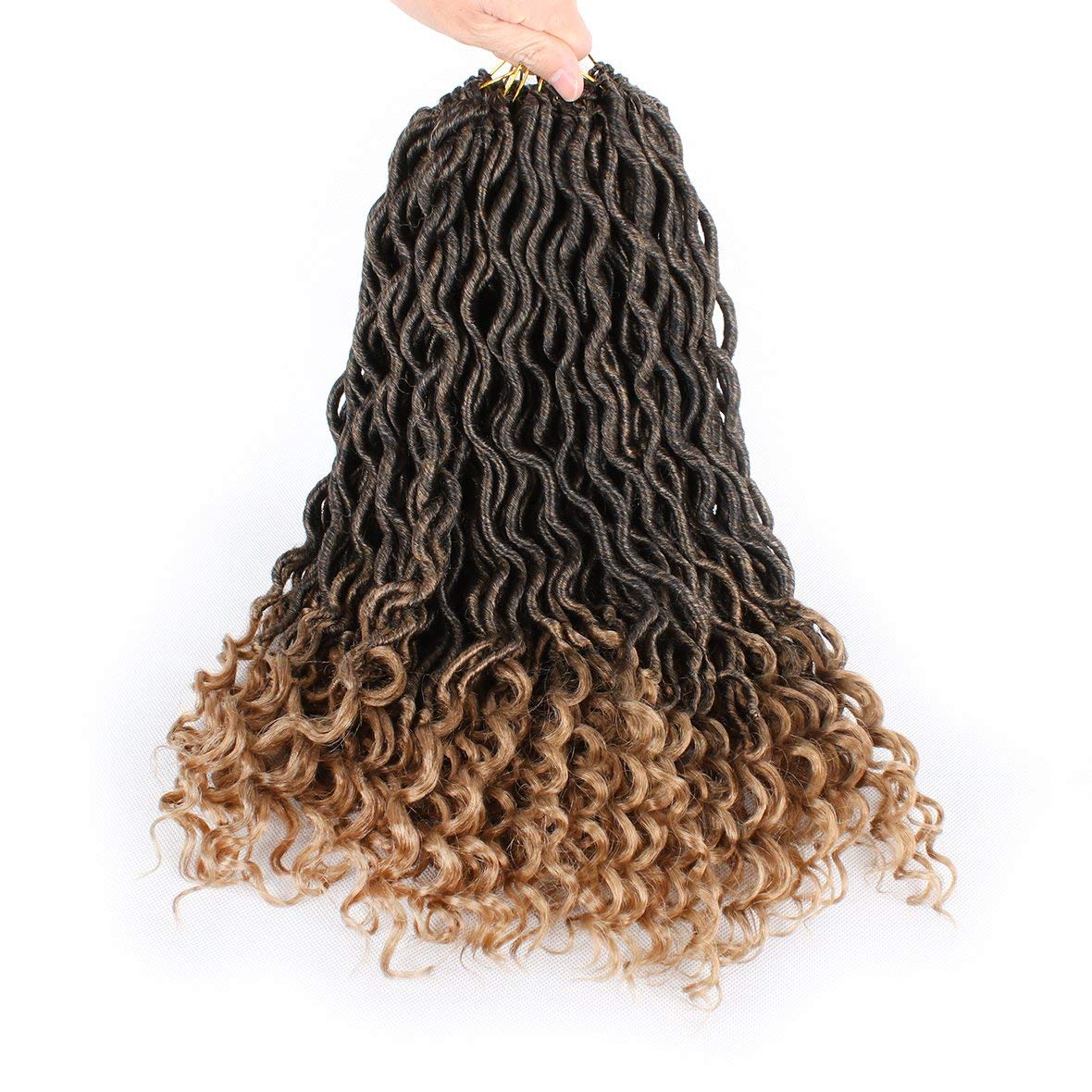 Xtrend 18 Inch 6 Packs Goddess Faux Locs Crochet Braids Curly Ends Wavy Synthetic Braiding Hair Extension for Black Women Dreadlock Braiding Hair Color 20 Strands/Pack T27# 18 Inch (Pack of 6) T27#