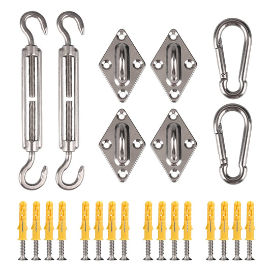 Yeahmart Heavy Duty Sun Shade Sail Fixing Kit for Garden Triangle and Square, Rectangle, 304 Stainless Steel Sun Shade Sail Fixing Hardware Accessories Kit Anti-Rust 24 Pcs