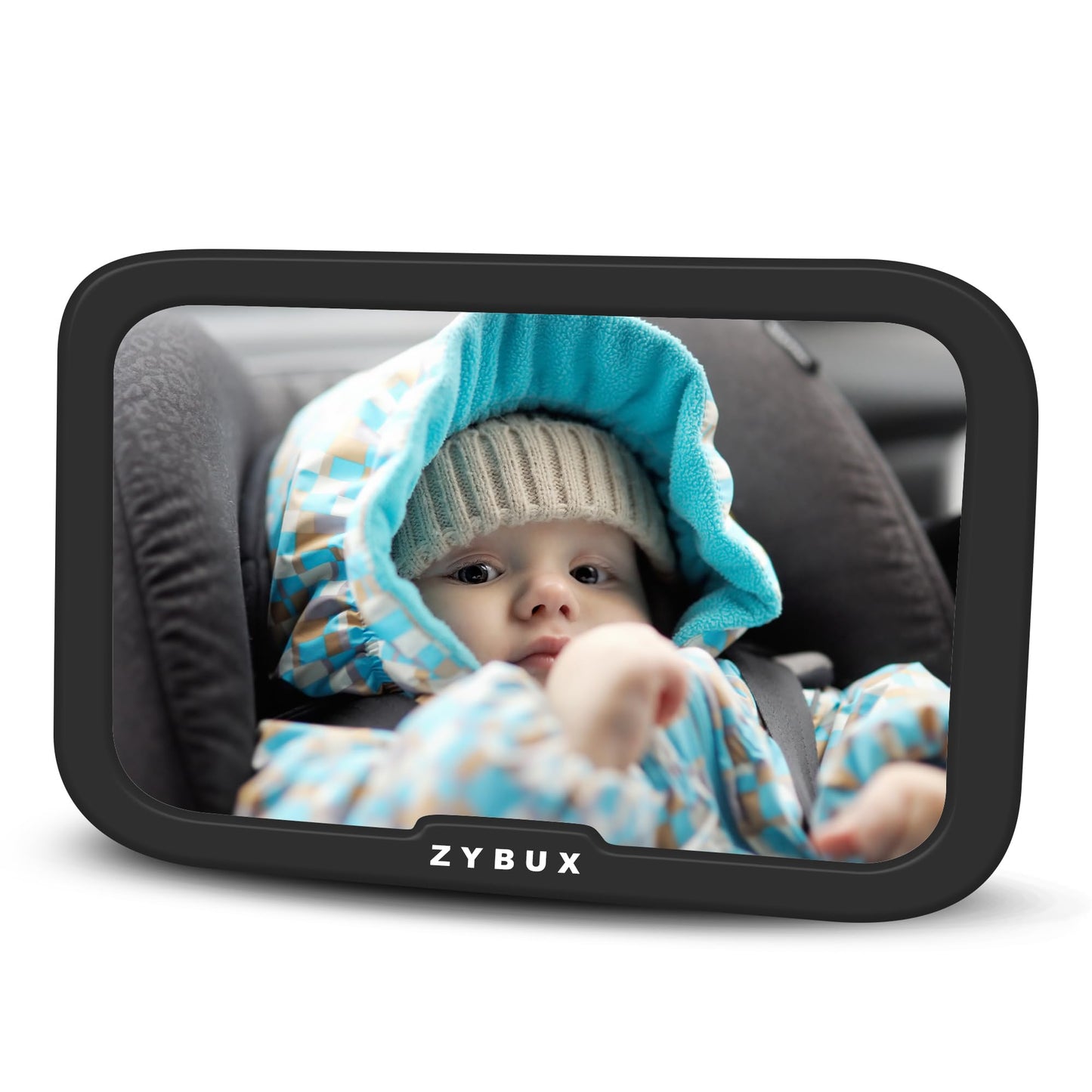 ZYBUX - Back Seat Baby Mirror Peace of Mind to Keep an Eye on Baby in a Rear Facing Child seat - Premium Black Frame - Safest Shatterproof