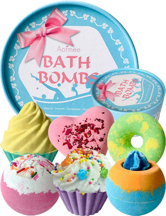 Aofmee Bath Bombs Gift Set, Handmade Bubble and Floating Fizzies Spa Kit, Shea and Cocoa Dry Skin Moisturize, Birthday Valentines Mothers Day Anniversary Christmas Gifts for Women, Mum, Her, Kids