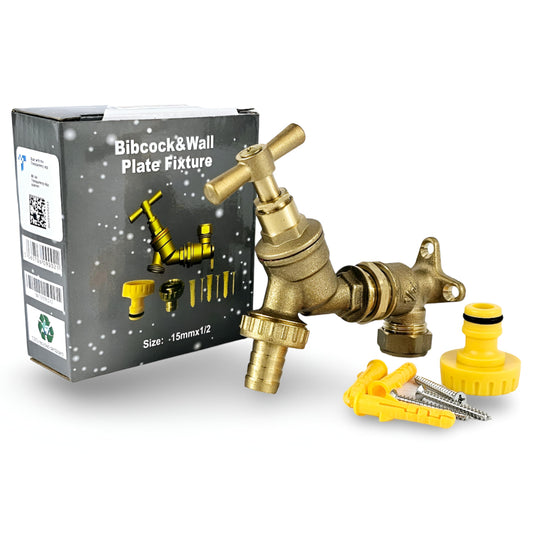 Wärmer System Water Bibcock Tap 1/2 inch BSP with Brass Wall Plate Fixture BS1010-2