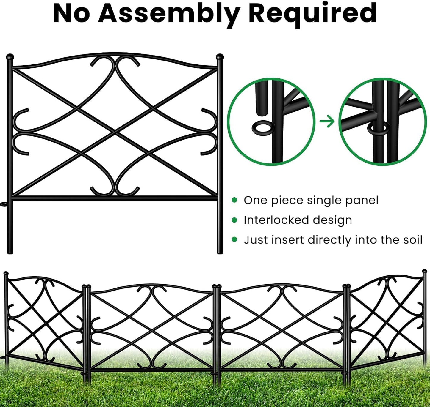 Amagabeli Garden Home Decorative Metal Garden Fence Panels 60CM(H) X3M(L) Outdoor Rustproof Metal Garden Fencing Panels Border Landscape Wire Folding Patio Fences Flower Animal Dogs Garden Edging