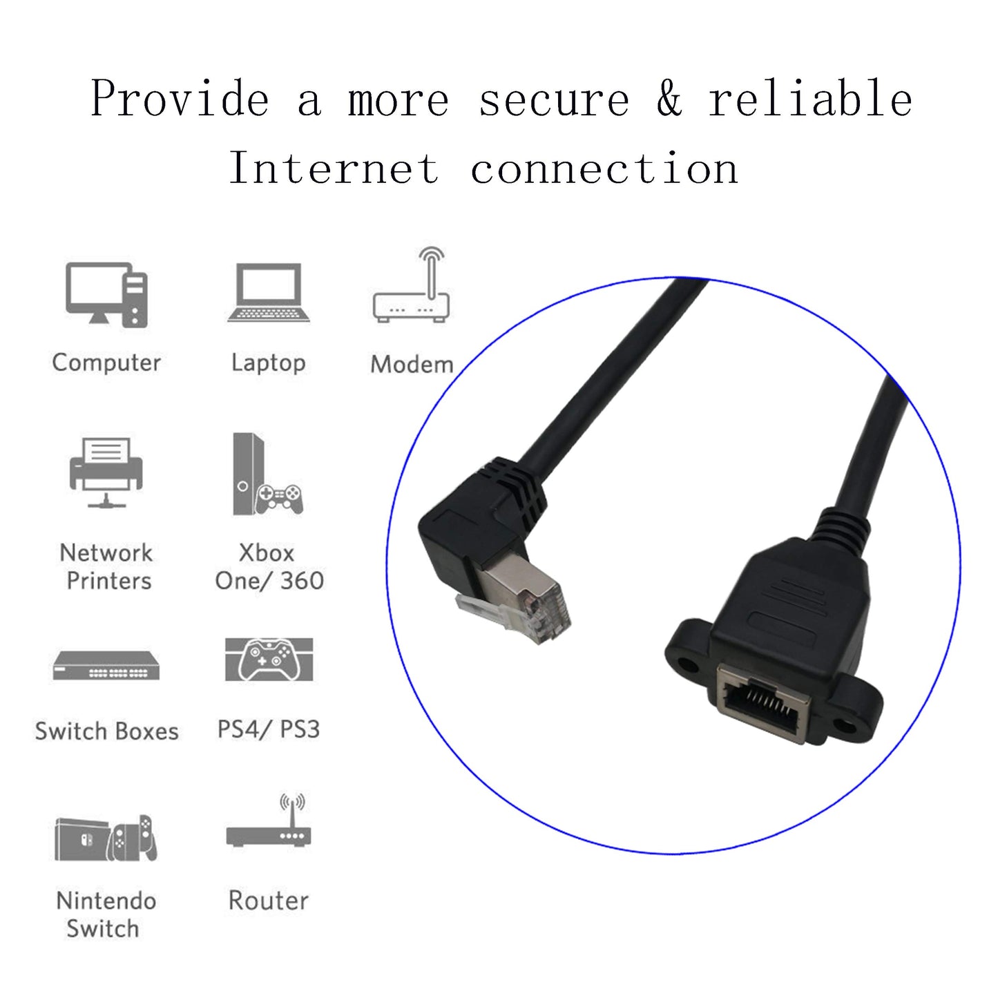 zdyCGTime Cat6e 90° angle RJ45 male to female installation screw board network extension cable,Suitable for routers, printers, switch boxes, network media players and other equipment.(30cm/1 Pack) Down