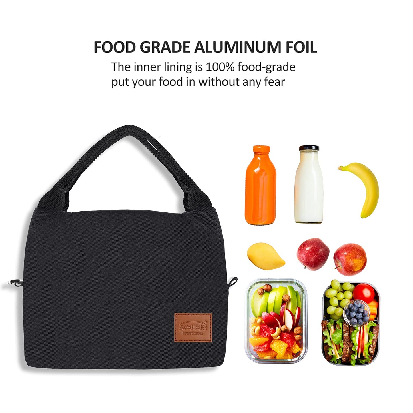 Aosbos Lunch Bag Insulated Lunch Bags for Women Water-Resistant Thermal Lunch Tote Bag Small Cool Bag Lunch Box for Men Ladies Girls Kids Adults Work Office School Picnic Outdoor (8.5L, Black) A-black