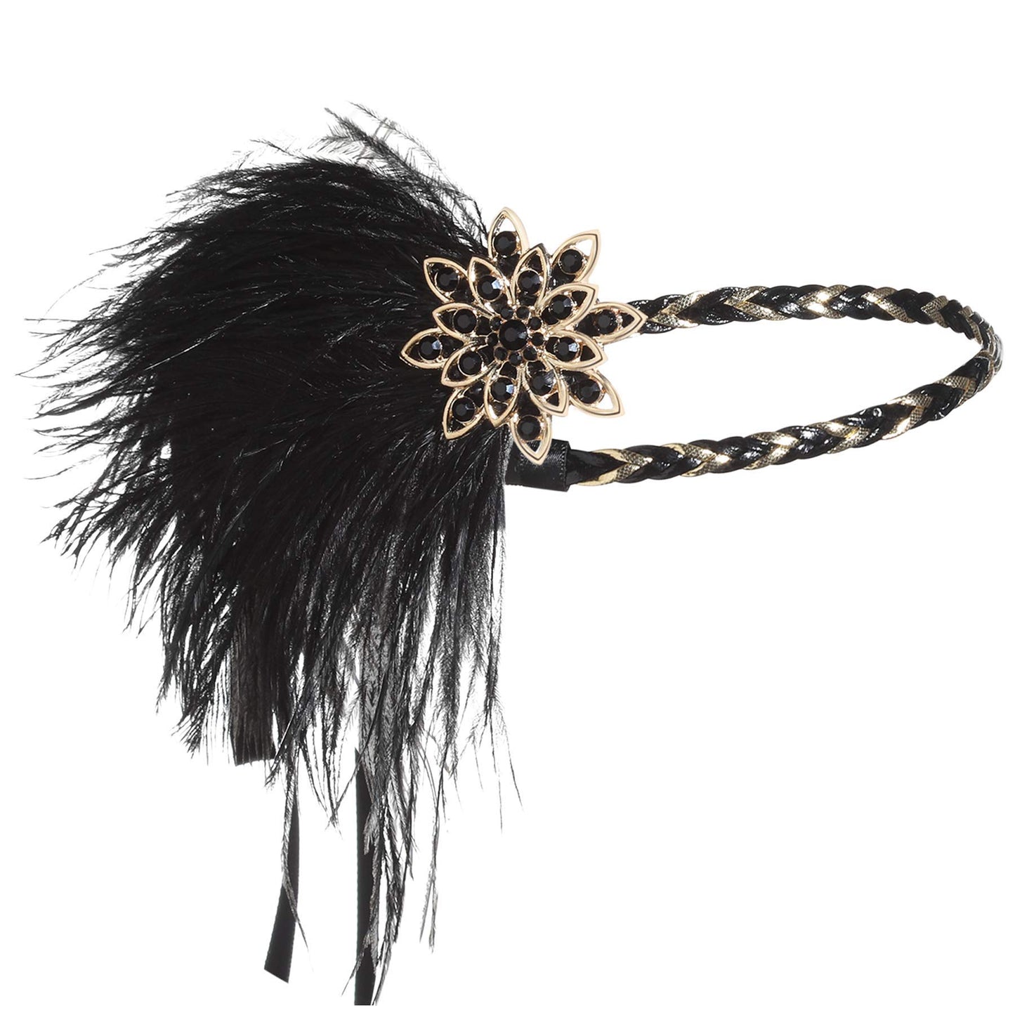 BABEYOND 1920s Vintage Headband Roaring 20s Flapper Headpiece with Feather 1920s Great Gatsby Costume Accesories Blackgold