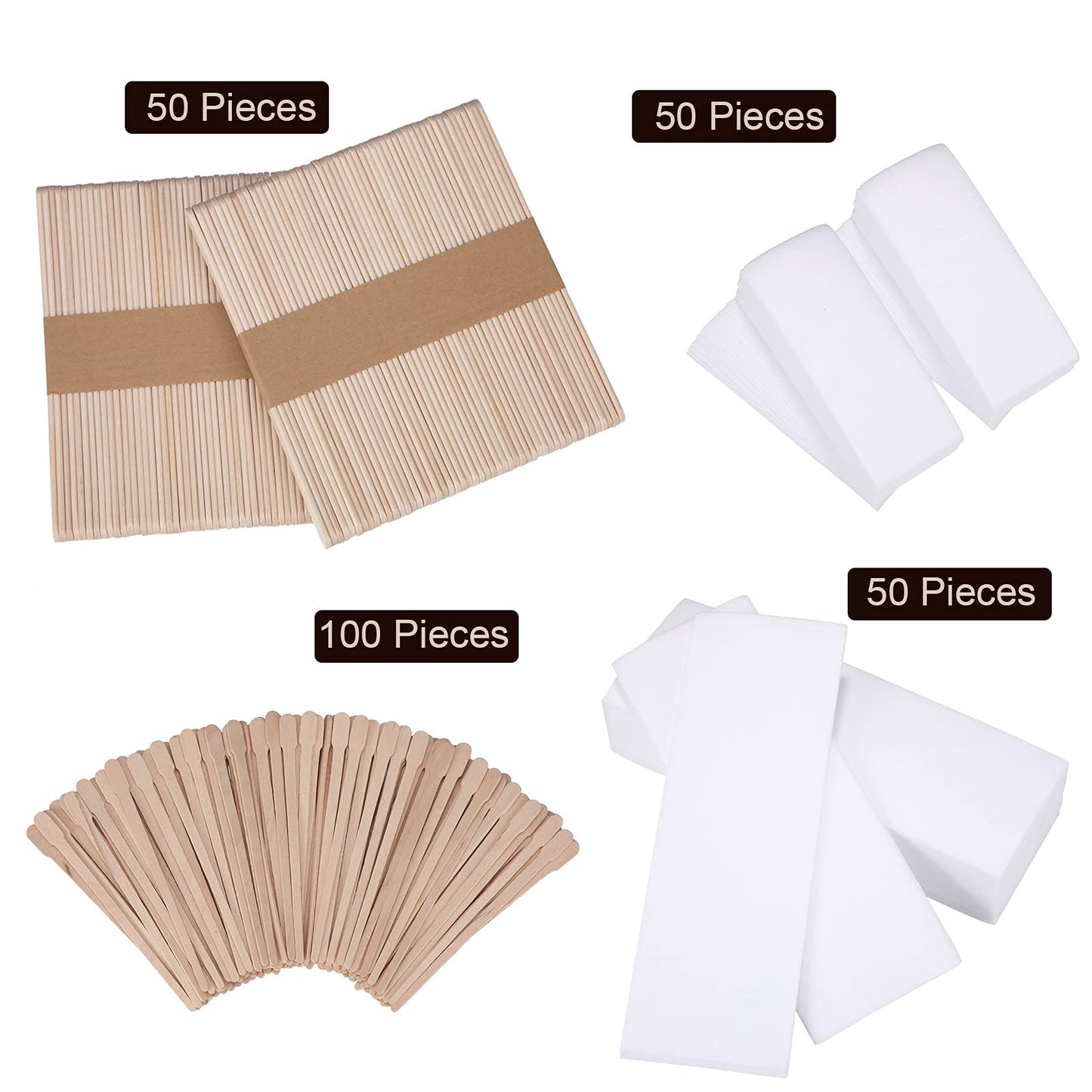 250 Pieces Wax Strips Sticks Kit Includes Non-Woven Waxing Strips Facial Wax Strips and Wooden Wax Applicator Sticks for Body Skin Hair Removal