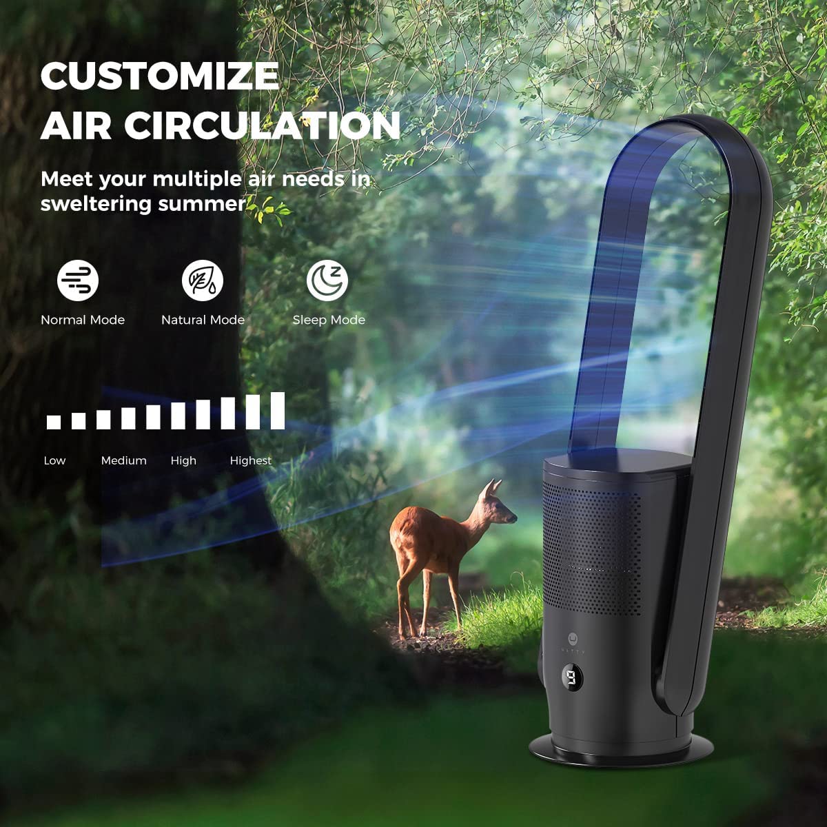 Ultty Bladeless Tower Fan with Air Purifier, Bladeless Fan Portable Air Purifier Fan with Remote, Touch, Timer, HEPA Filter, 90° Oscillating Tower Fan 9 Speeds, 3 Modes CR021, Black Medium