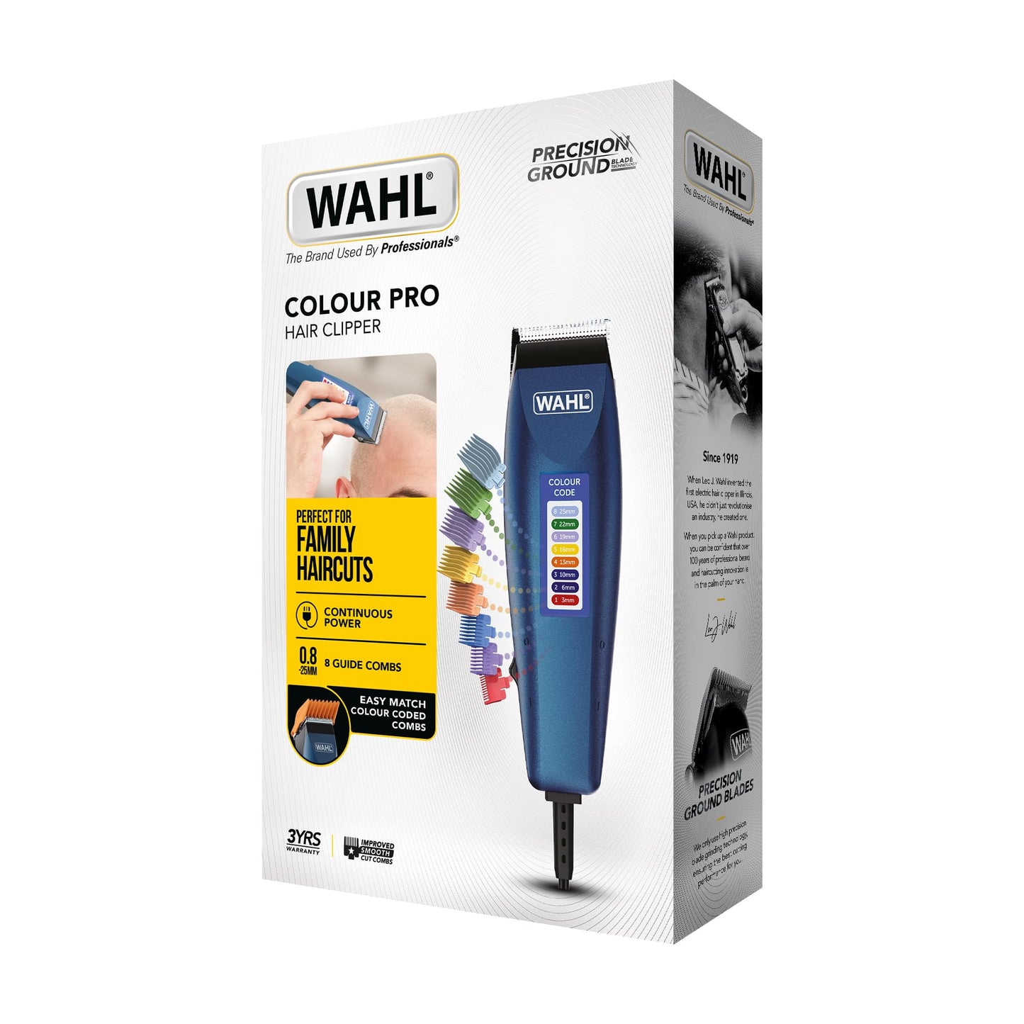 Wahl Colour Pro Corded Clipper, Head Shaver, Men's Hair Clippers, Colour Coded Guides, Family at Home Haircutting Blue Corded single