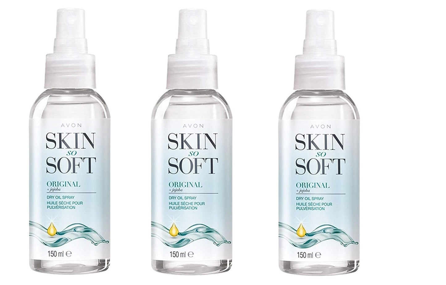 Avon Skin So Soft Original Dry Oil Body Spray with Jojoba 150 ml, Pack of 3