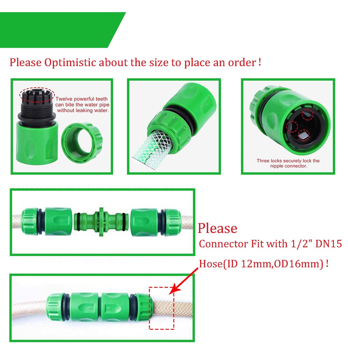 10Pack Garden Pipe Fittings Kit for Outdoor Tap - 2 Double Male & 6 Quick Snap Connectors, 2 Hose Tap Connectors (1/2'' & 3/4'' Size 2-in-1) 10 Pack