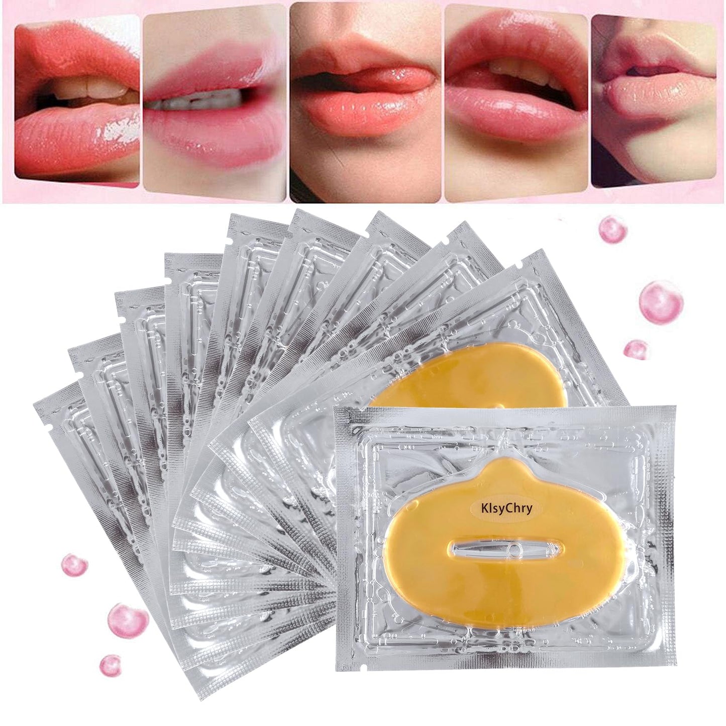 15 Pcs Crystal 24K Gold Bio Collagen Gel Lip Pad Mask For Moisturizing, Anti-Wrinkle, Anti-Aging, Nourishing & Hydrating Lips