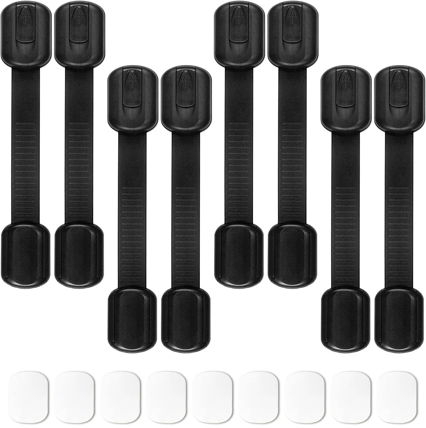 8 Pack Black Child Safety Locks, SACONELL Baby Proof Cabinets Latches with No Trapped Fingers for Cupboard/Drawers/Closet/Toilet Seat/Oven and Fridge, Free 9 Extra 3M Adhesive Pads