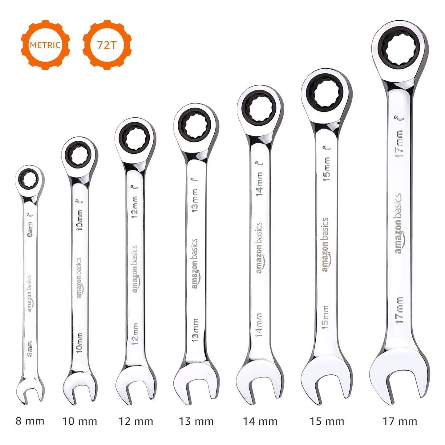 Amazon Basics Ratcheting Combination Wrench Set - Metric, 7-Piece