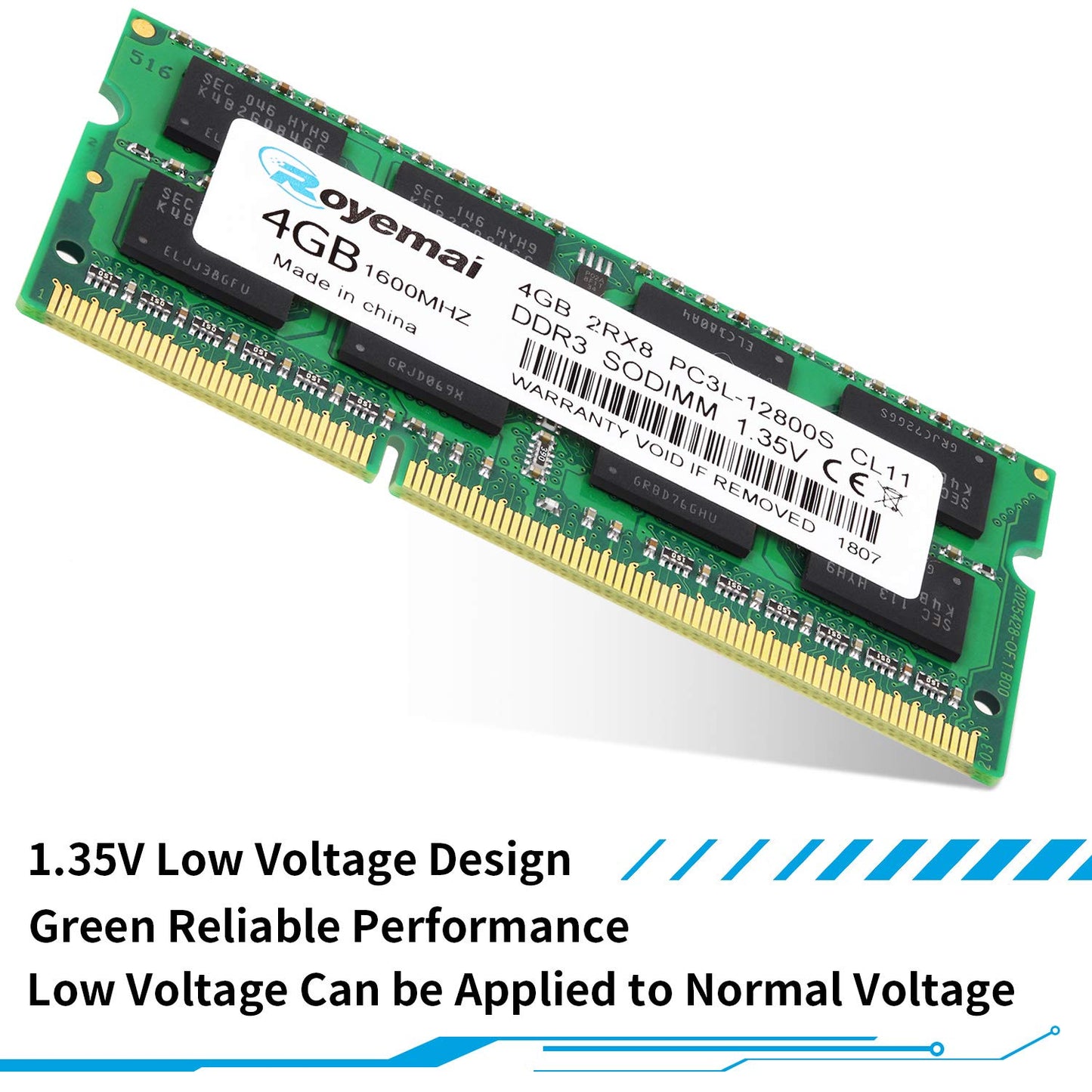 4GB DDR3 12800S Ram 1600mhz PC3-12800 1.35V CL11 204-pin 2Rx8 PC3 PC3L DDR3L SODIMM Notebook Memory for Laptop 1X4G-12800SL DDR3 12800SL-Green