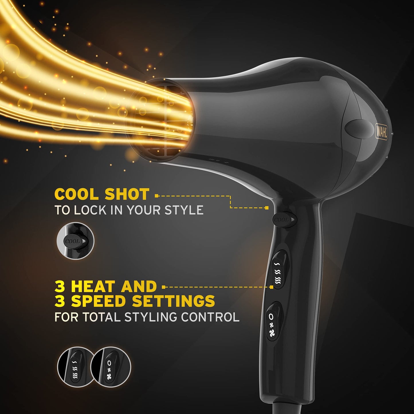 Wahl Hairdryer, PowerPik 2, Dryer for Women, Hair Dryer with Pik Attachment, Afro Hairdryer, Afro-Caribbean Hair, Three Heat Settings, Anti-frizz Drying, Black