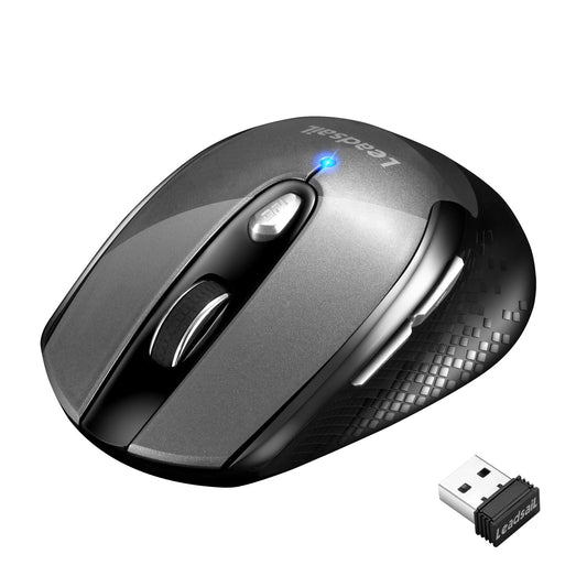 Wireless Mouse Silent Cordless Mouse Wireless Optical Computer Mouse, 6 Buttons,1600DPI with 3 Adjustable Levels for Windows 10/8/7/XP/Mac/Macbook Pro/Air/HP/Acer Gray