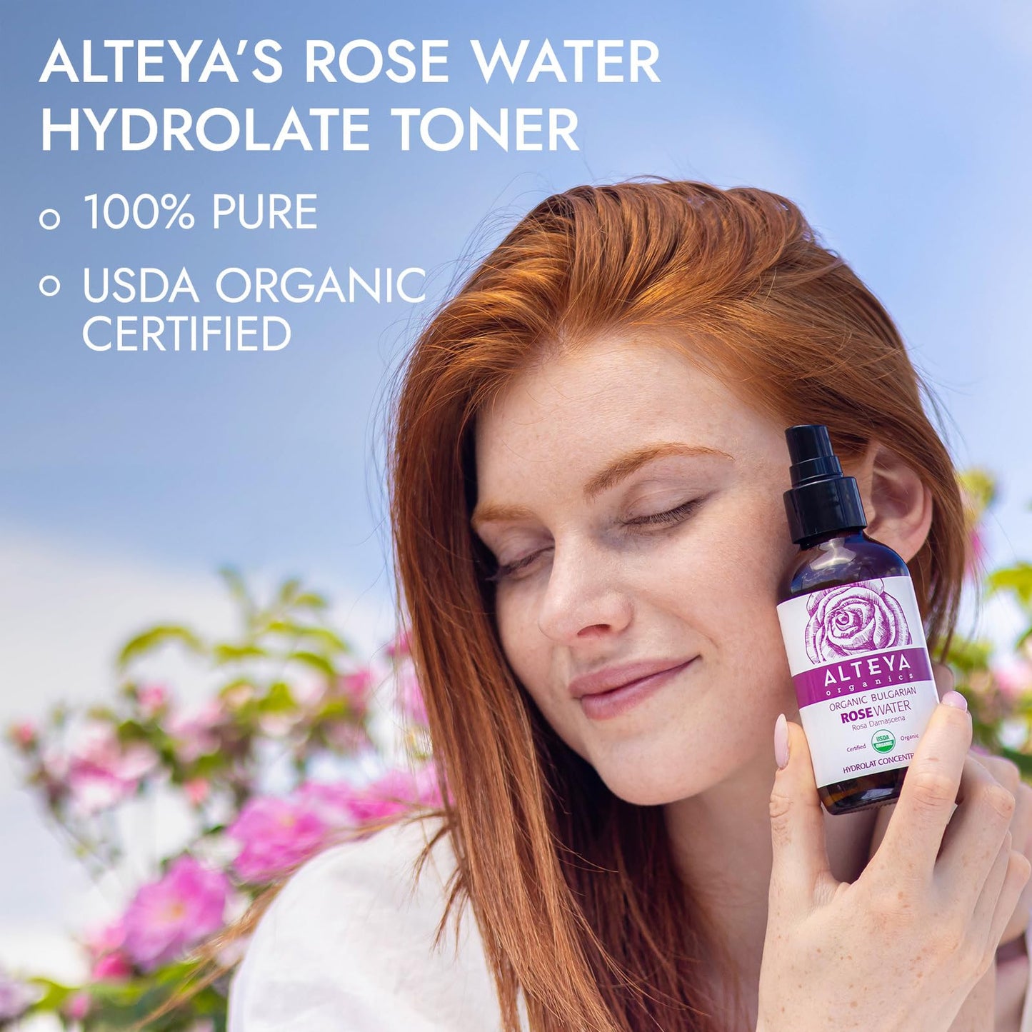 Alteya Organic Rose Water Spray 240 ml Glass- 100% Pure Organic Rosa Damascena (Damask Rose) Hydrolat - No additives - USDA Certified Organic - Face Toner, Revitalizing Body, Condition Hair & Scalp 240 ml (Pack of 1)