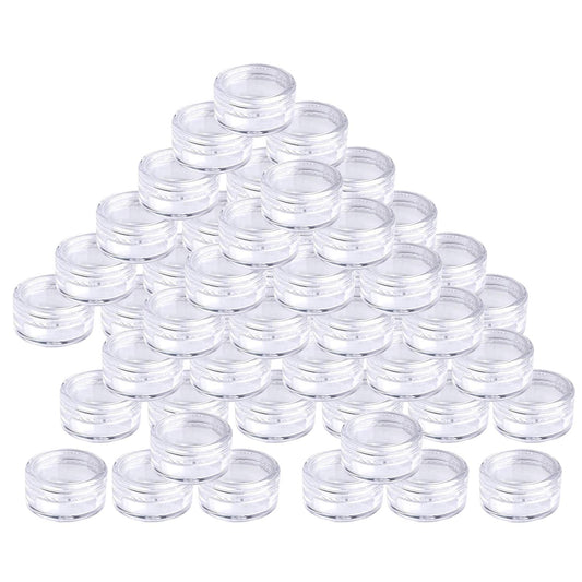 Vockvic 50 Pack Travel Sample Pots, 5ml Empty Plastic Cosmetic Jars with lids, Clear Round Mini Portable Cosmetic Containers for Creams Lotion Eye Shadow Makeup Glitter Storage