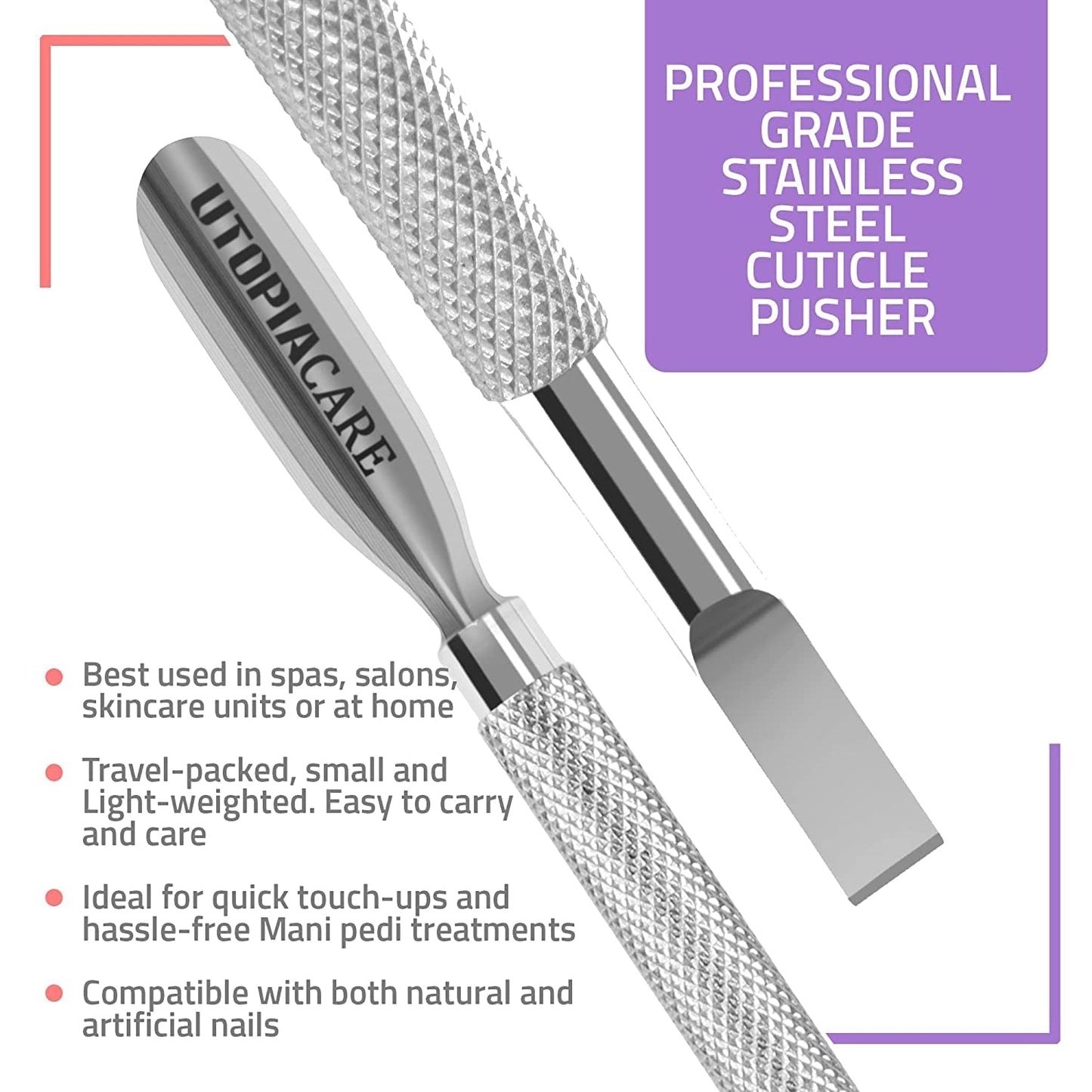 Utopia Care Cuticle Pusher and Spoon Nail Cleaner 2Pack - Professional Grade Stainless Steel Cuticle Remover and Cutter - Durable Manicure and Pedicure Tool - for Fingernails and Toenails