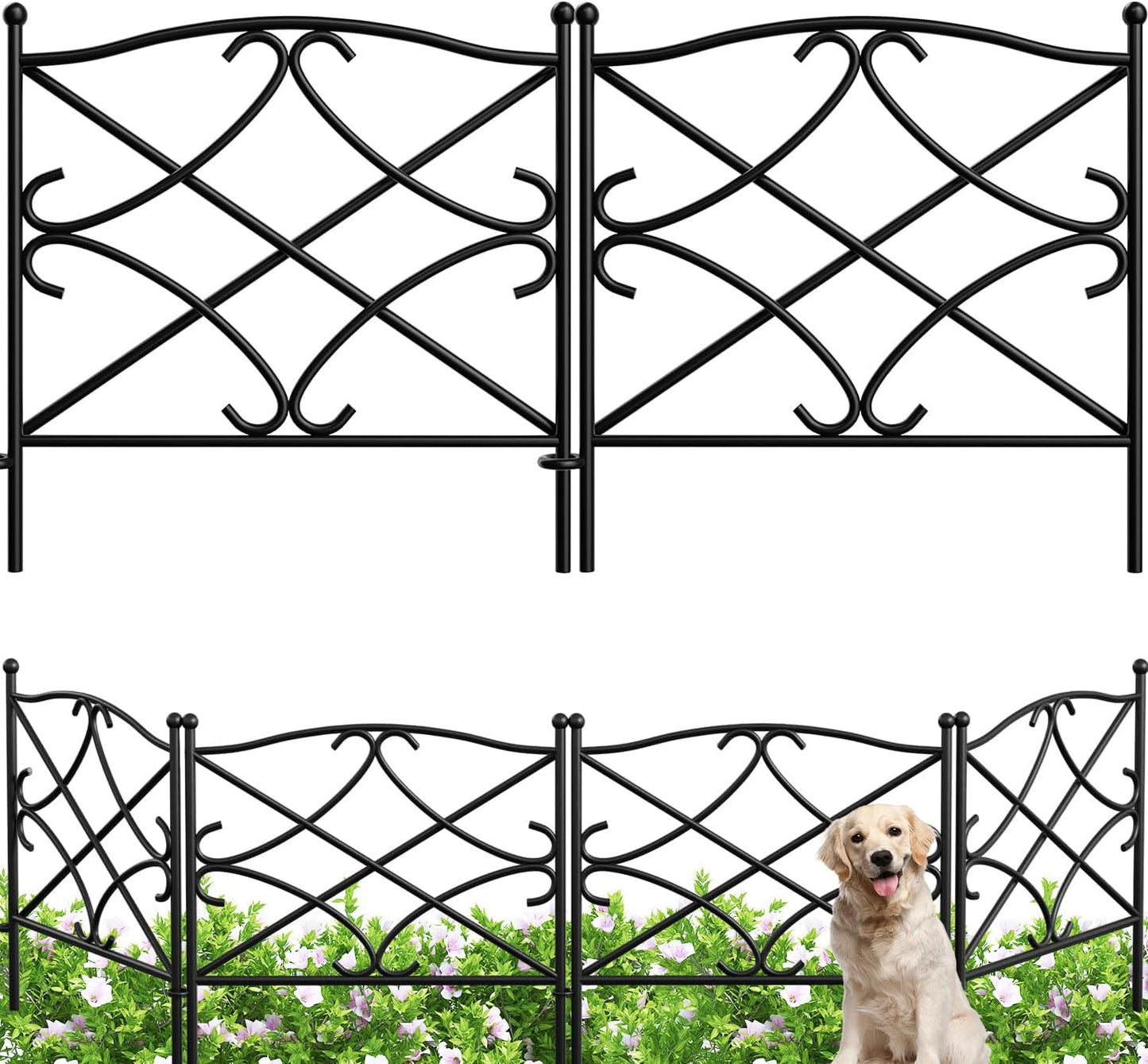 Amagabeli Garden Home Decorative Metal Garden Fence Panels 60CM(H) X3M(L) Outdoor Rustproof Metal Garden Fencing Panels Border Landscape Wire Folding Patio Fences Flower Animal Dogs Garden Edging