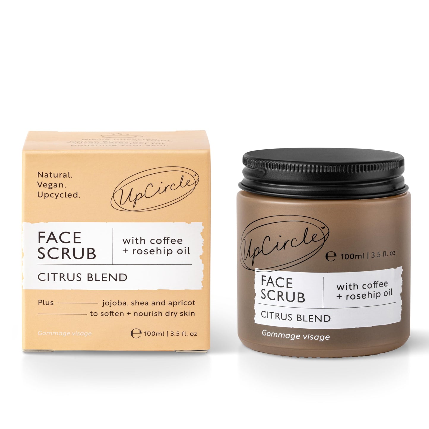 UpCircle Coffee Face Scrub - Citrus Blend For Normal + Dry Skin 100ml - Shea Butter, Coconut + Rosehip Oil - Natural, Vegan Face Exfoliator For Soft, Smooth Skin