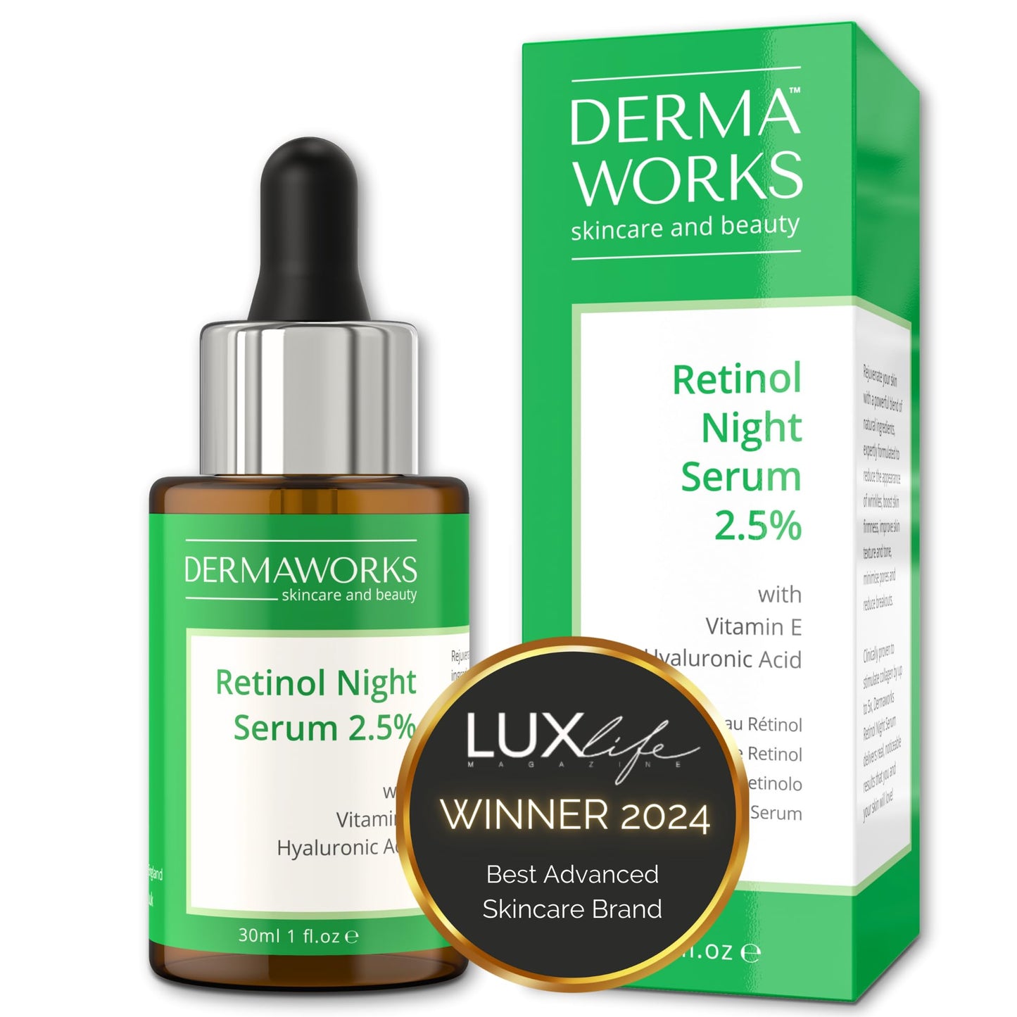 AWARD WINNER 2024 - Retinol Serum for Face + Vitamin E, Hyaluronic Acid & Jojoba Oil – Anti Wrinkle Serum - Hydrating Serum - Acne Treatment – Hyperpigmentation Treatment - Pore Minimizer – Eye Serum