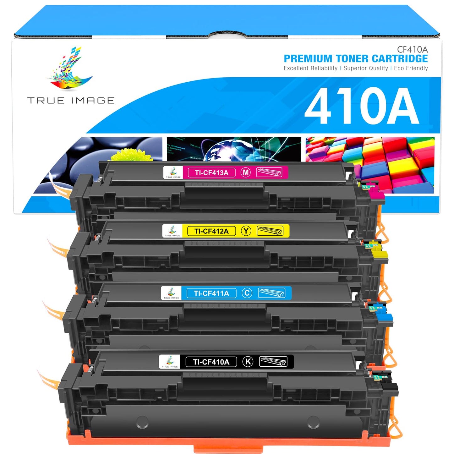 TRUE IMAGE Compatible Toner Cartridge Replacement for HP 410A CF410A 410X CF410X Laserjet Pro MFP M477fdw M477fdn M377dw M452nw M452dn M477fnw Toner (Black,Cyan,Yellow,Magenta, 4-Pack) Black*Cyan*Yellow*Magenta