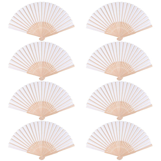 TUPARKA 8PCS White Hand Fans Fabric Folding Fans DIY Handmade Fans For Dancing Photo Props Wall Decoration Wedding Accessories