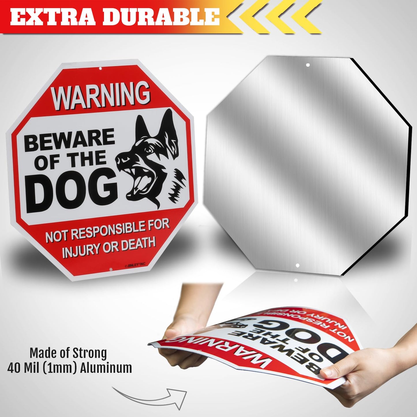 Anley Beware of The Dog Aluminum Warning Sign, No Responsible For Injury Or Death Warning Dog Sign - UV Protected and Weatherproof - 12" x 12" Beware Of The Dog Warning Sign