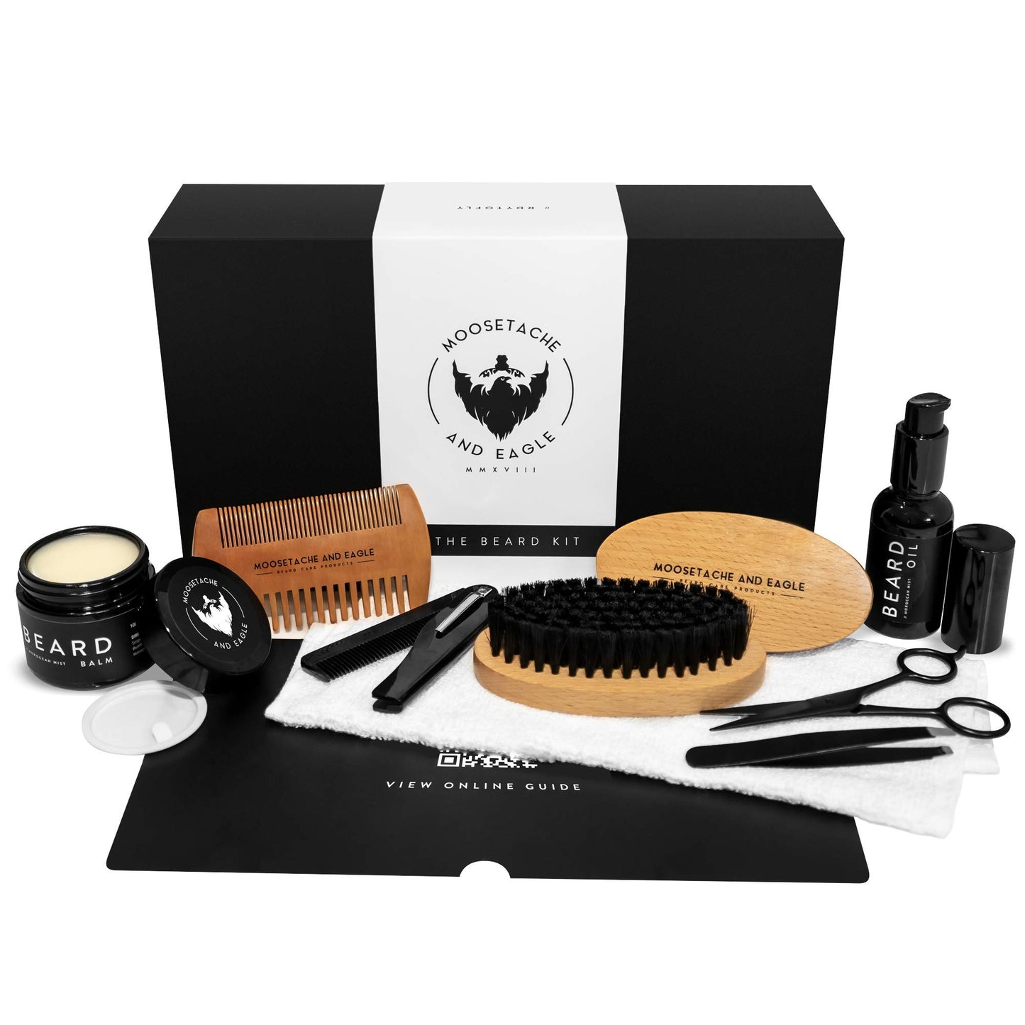 [Upgraded] Moosetache And Eagle 8 in 1 Mens Beard Grooming Kit for Men - 100% Vegan, 0% Alcohol Luxury Beard Kit for Men - Beard Oil and Balm Set, Beard Brush and Comb Set, Scissors, Tweezers & Towel