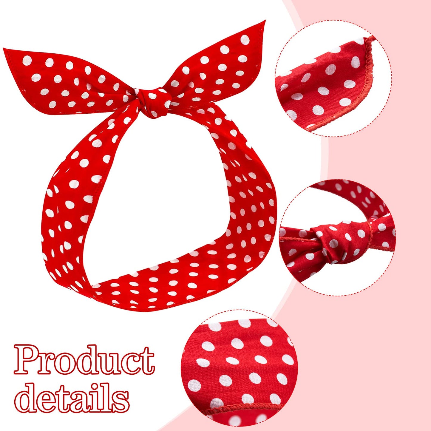 2 Pieces Red and White Polka Dot Headbands for Girls and Women Headband Retro Bandana 50s Wire Headband Vintage Print Christmas Hairband