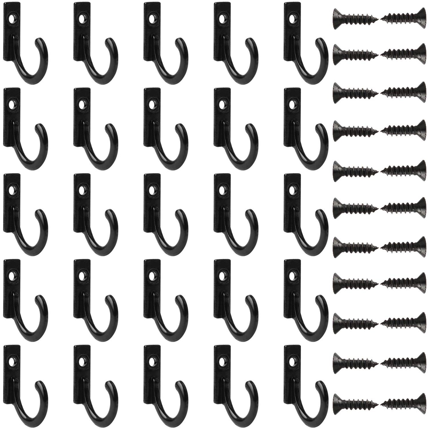 Umsole 30 Sets Wall Mounted Hook Hangers Metal Hook Single Hook Robe Hook with Screws for Hanging Coat Key Hat Jewelry (Black) Black