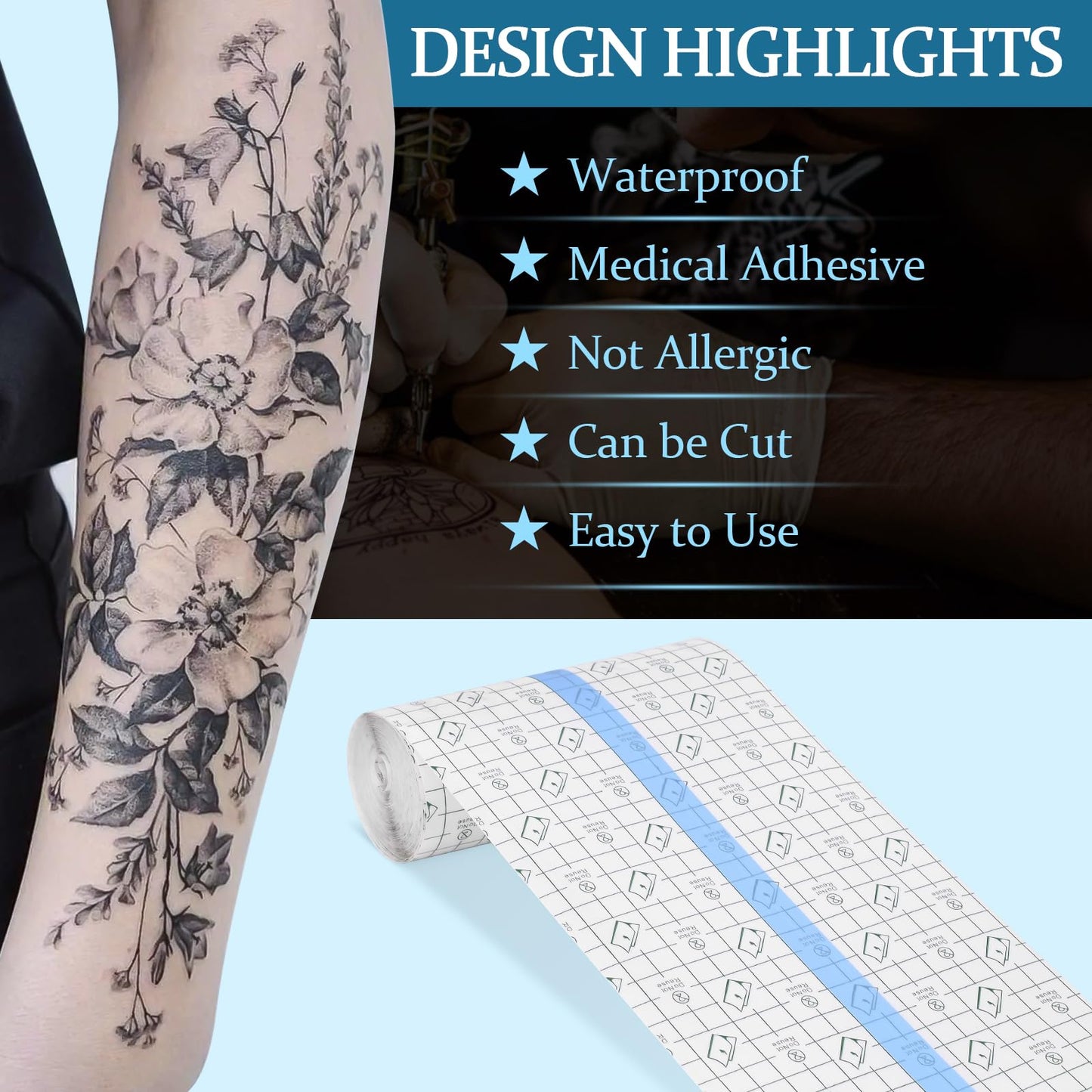 ATOMUS 10m Tattoo Bandage Roll Film wasserdicht transparent Tattoo Nachsorge Klebstoff Heilung Verband Tattoo Supplies