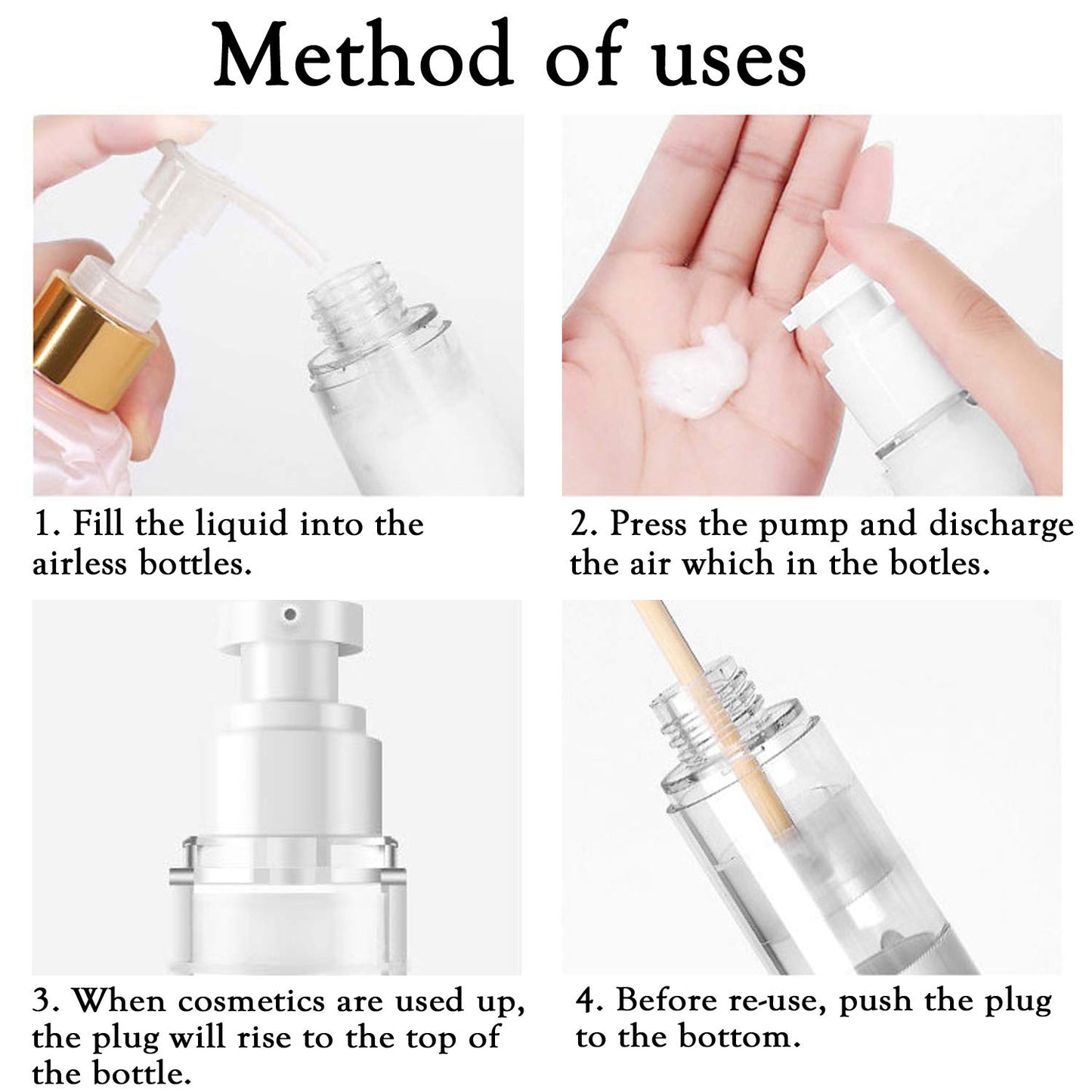 Alledomain 6Pcs Airless Pump Bottle | Refillable Empty Clear Travel Lotion Pump Containers/Vacuum Press Pump Bottles for Foundation, Essence, Lotion (30ml)