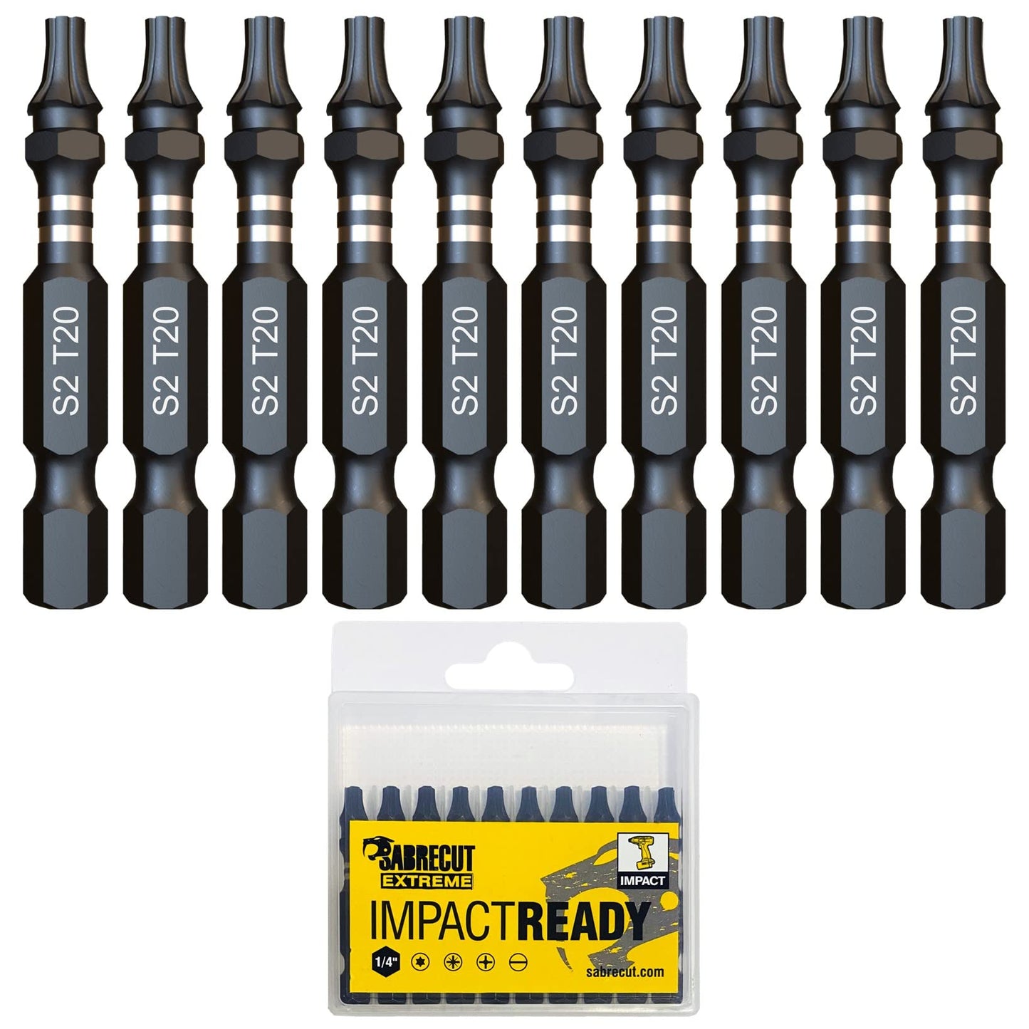 10 x SabreCut SCTX2050_10 50mm T20 TX20 Impact Screwdriver Driver Bits Set Single Ended Torx Heavy Duty Including Storage Box