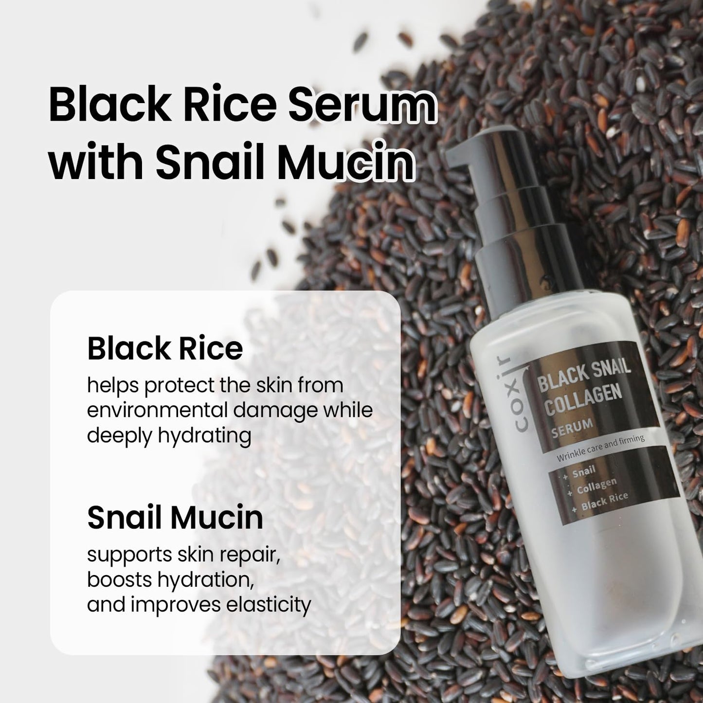 [Coxir] Black Snail Collagen Serum (50ml / 1.69 fl.oz) -|Black Beans, Collagen, Snail Mucin| firms, lift and nourish skin